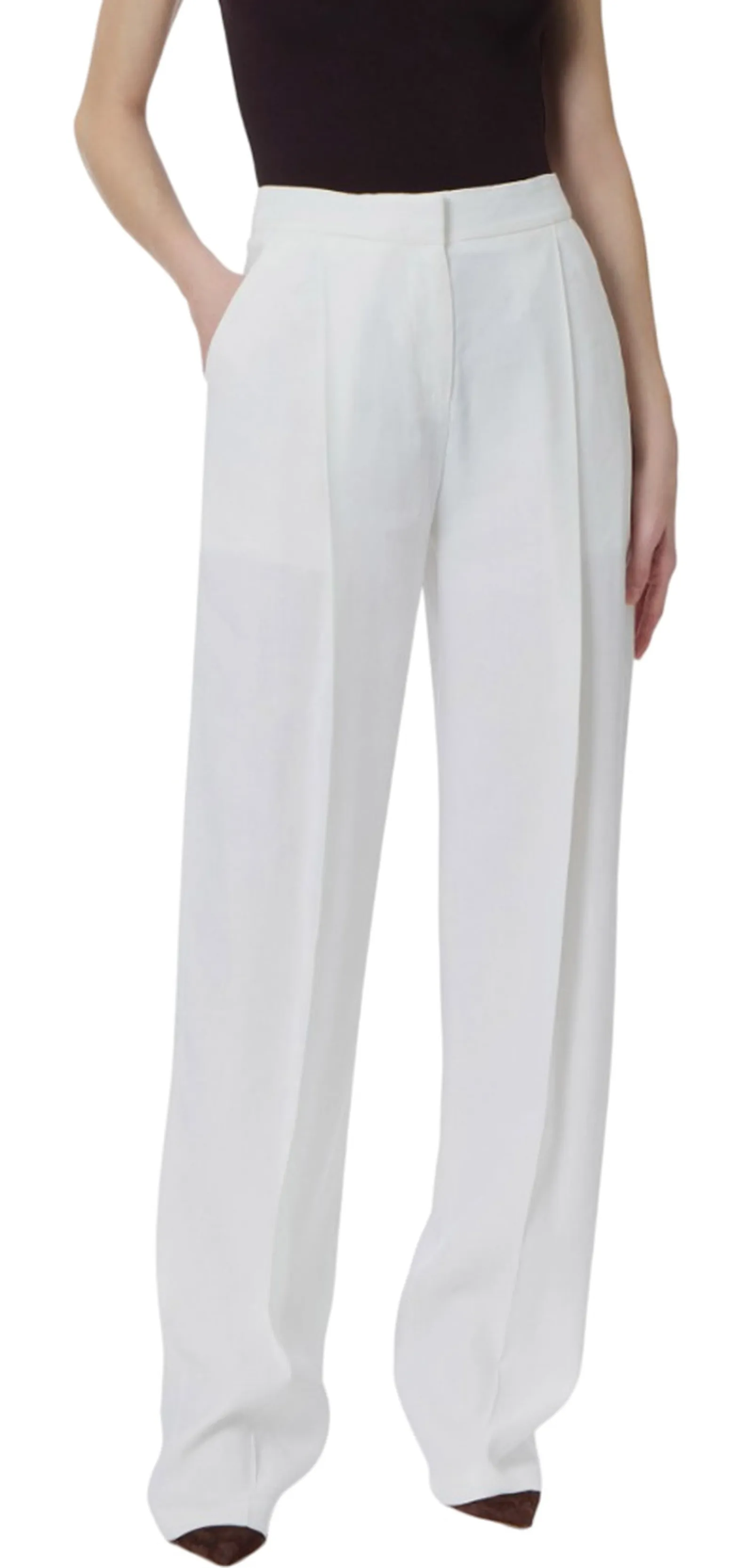 Elisabetta Franchi Pantalone In Misto Lino Avorio Pa17962E2 177807