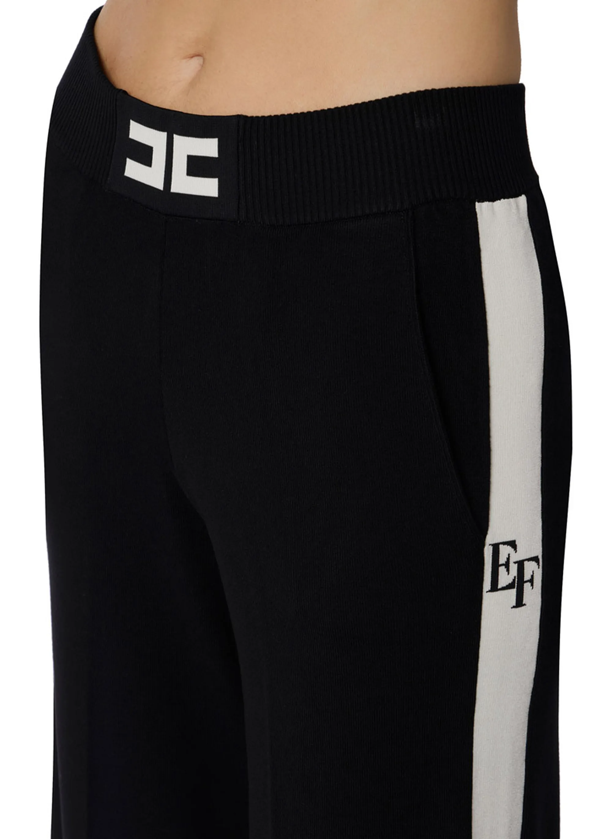 Elisabetta Franchi Pantalone In Viscosa Con Bande Lucide Kp69S56E2 153646