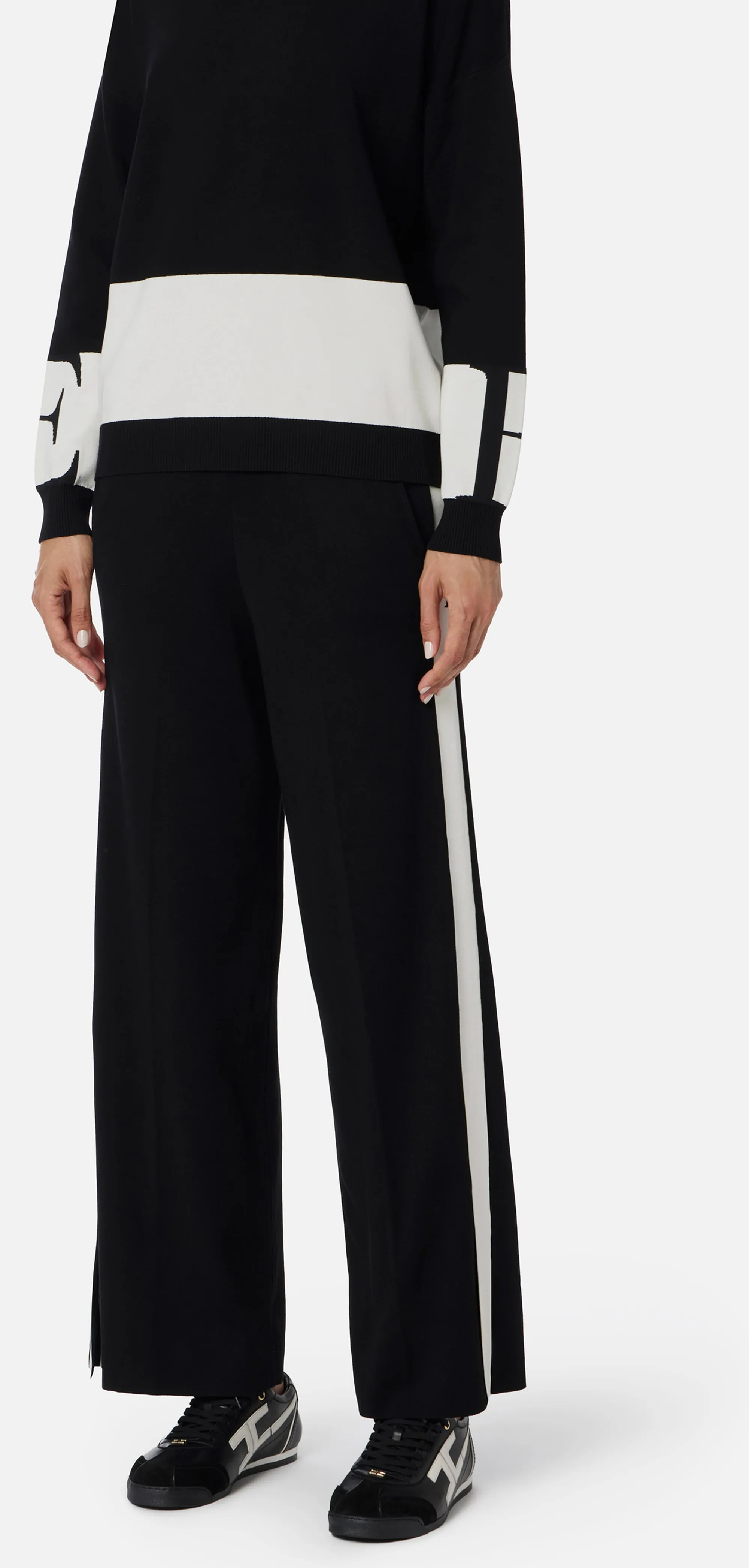 Elisabetta Franchi B'Viscose Trousers With Shiny Bands' Black Kp69S56E2 153000