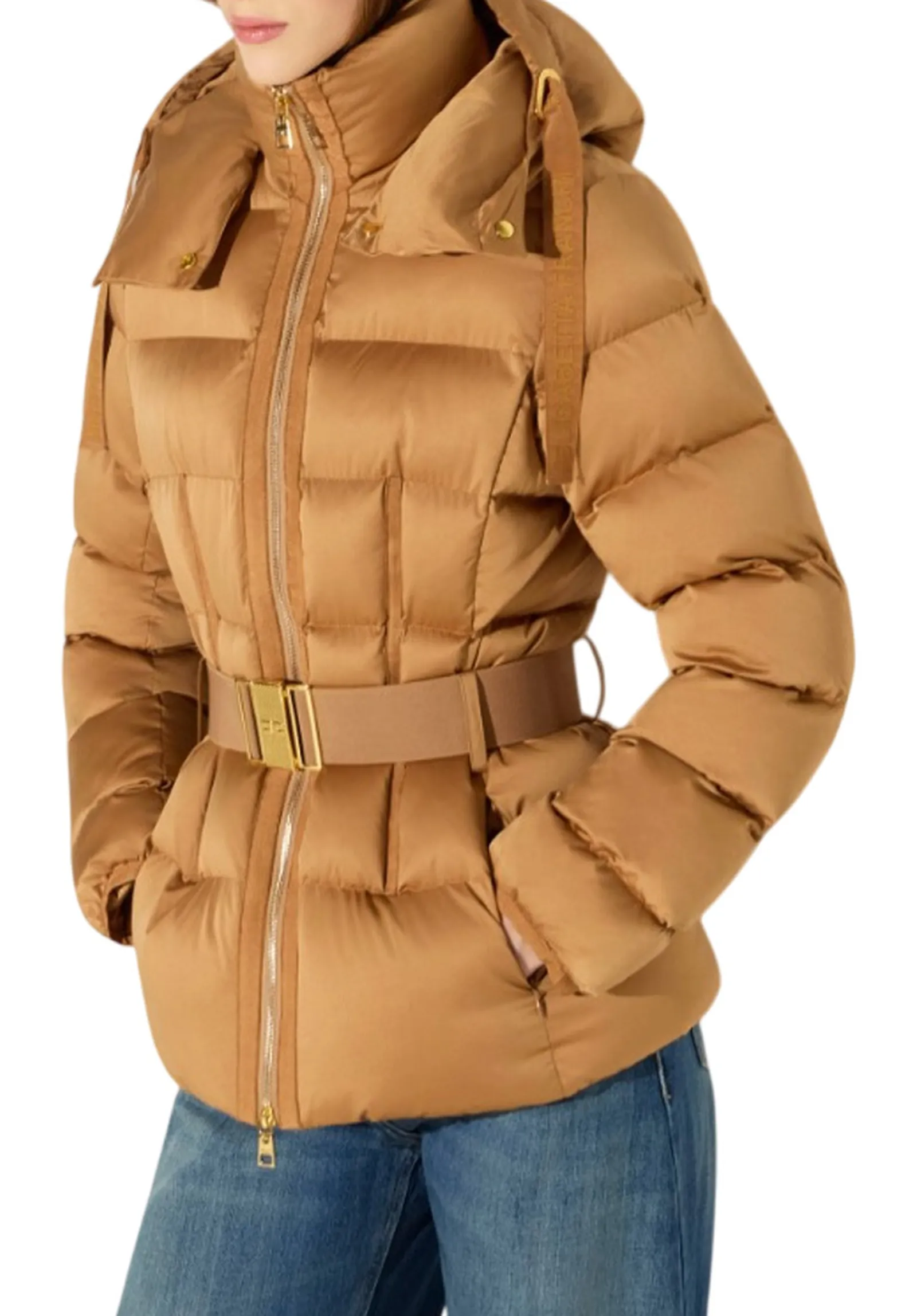 Elisabetta Franchi Piumino In Tessuto Vela Daino Pi92D66E2 184992