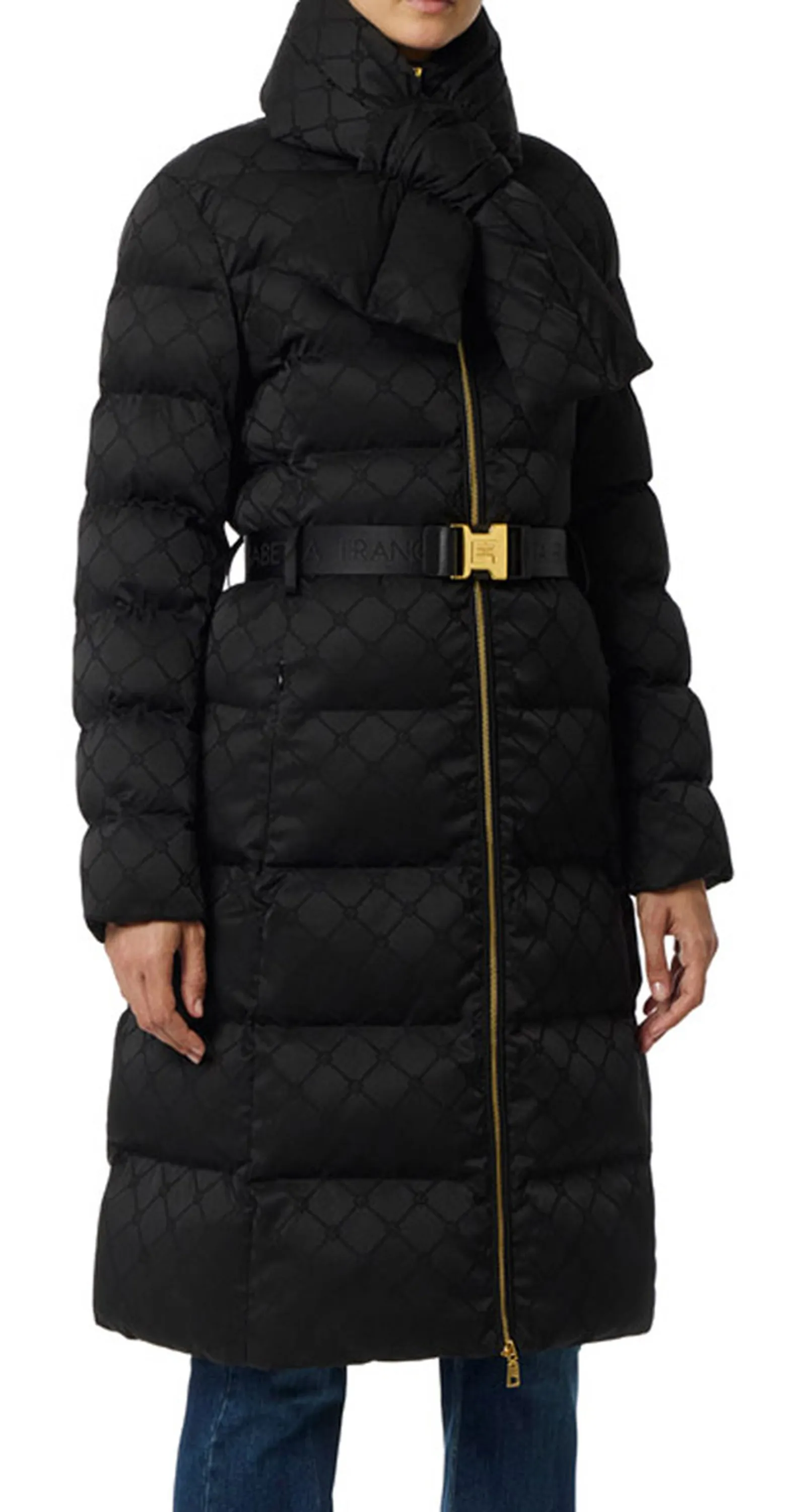 Elisabetta Franchi Piumino In Tessuto Vela Jacquard Nero Pi84D56E2 165427