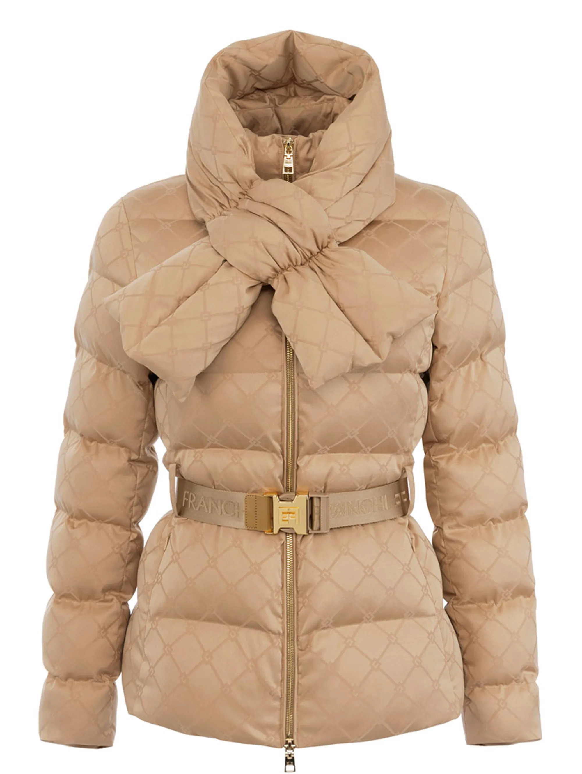 Elisabetta Franchi B'Jacquard Sail Fabric Down Jacket With Belt' Honey Pi83D56E2 160164