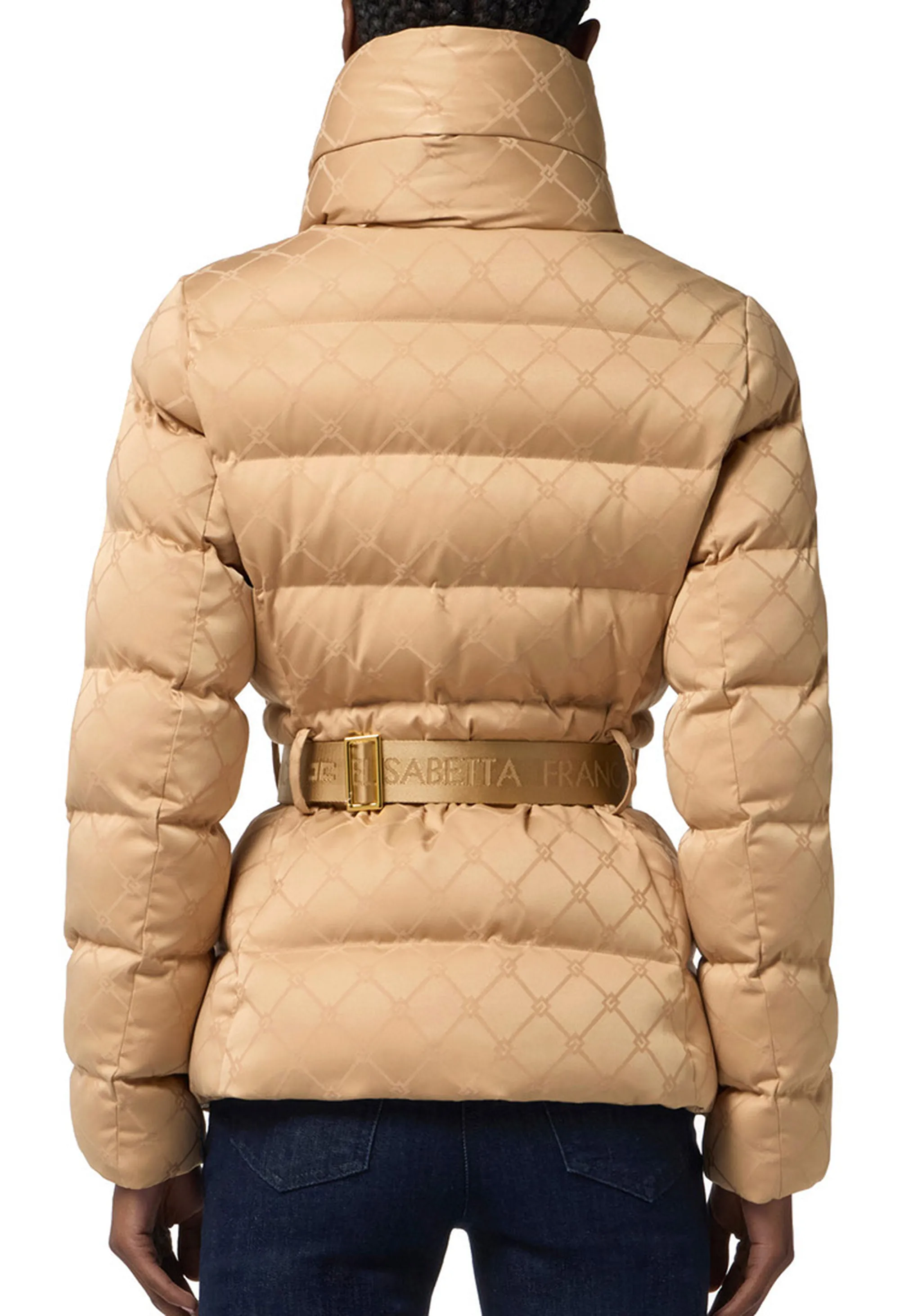 Elisabetta Franchi B'Jacquard Sail Fabric Down Jacket With Belt' Honey Pi83D56E2 160166