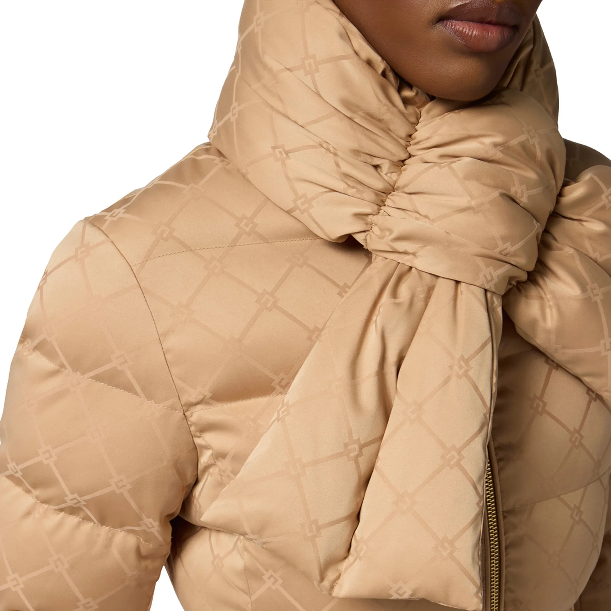 Elisabetta Franchi B'Jacquard Sail Fabric Down Jacket With Belt' Honey Pi83D56E2 160167