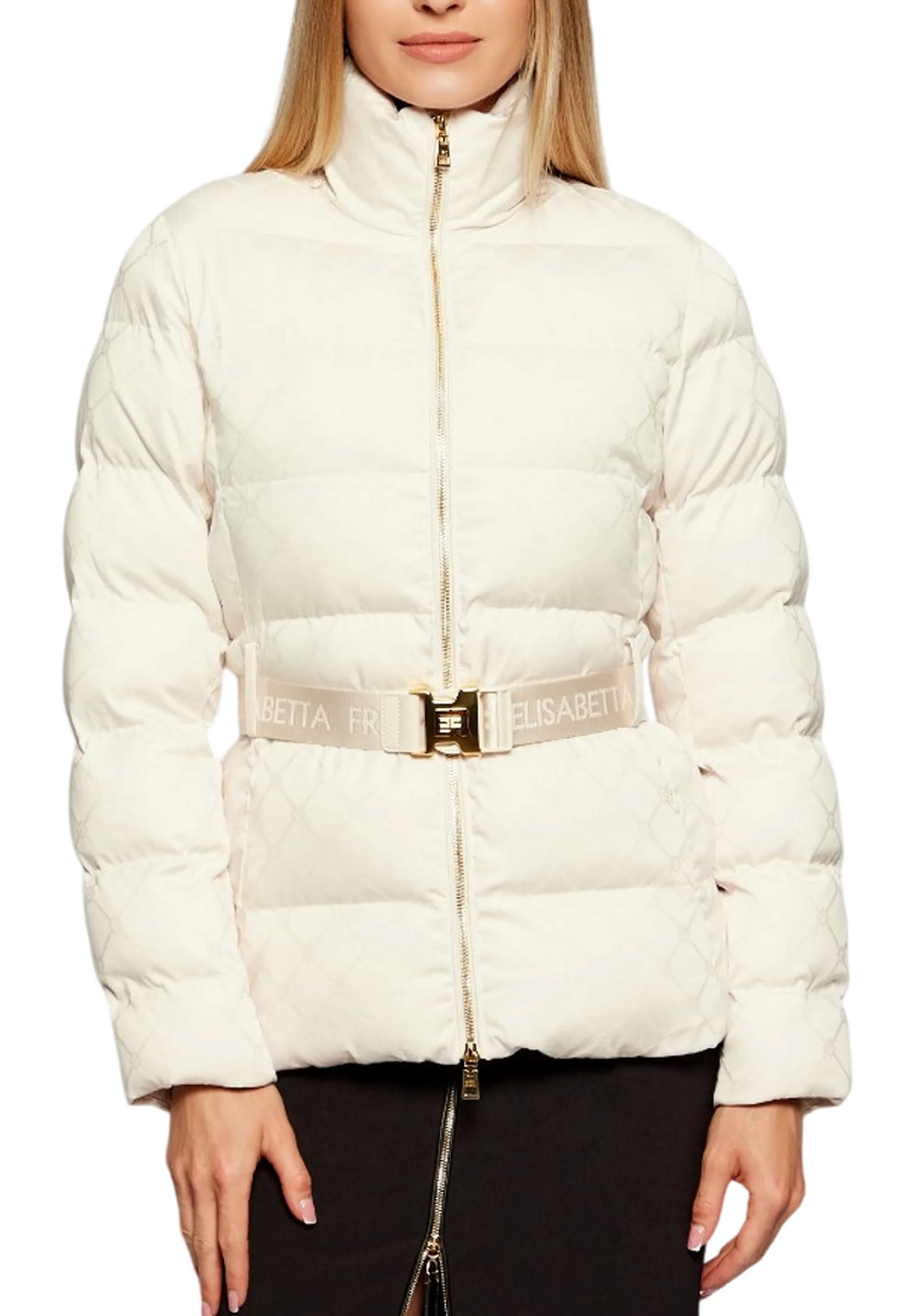 Elisabetta Franchi B'Jacquard Sail Fabric Down Jacket With Belt' Milk Pi83D56E2 166661