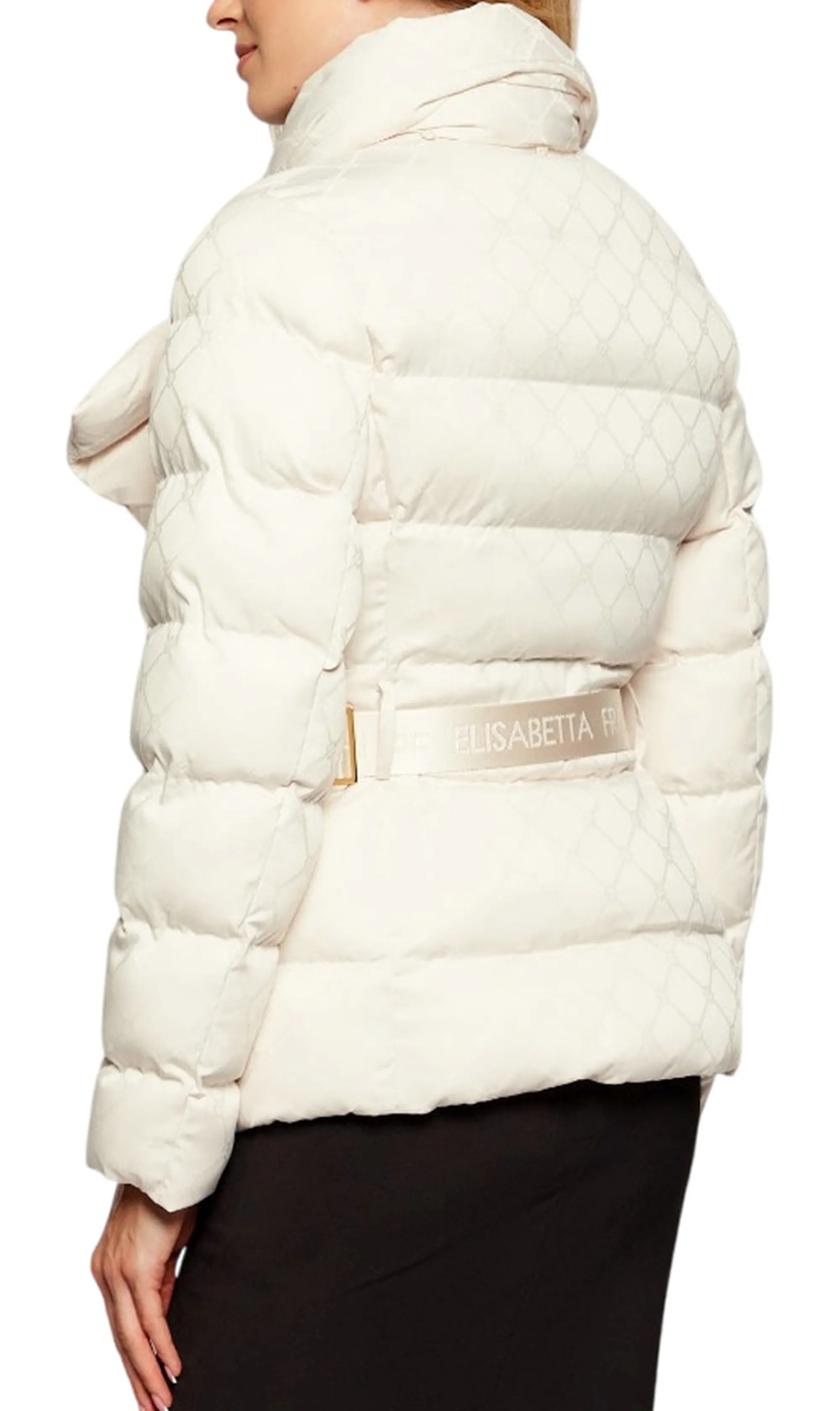 Elisabetta Franchi B'Jacquard Sail Fabric Down Jacket With Belt' Milk Pi83D56E2 166666