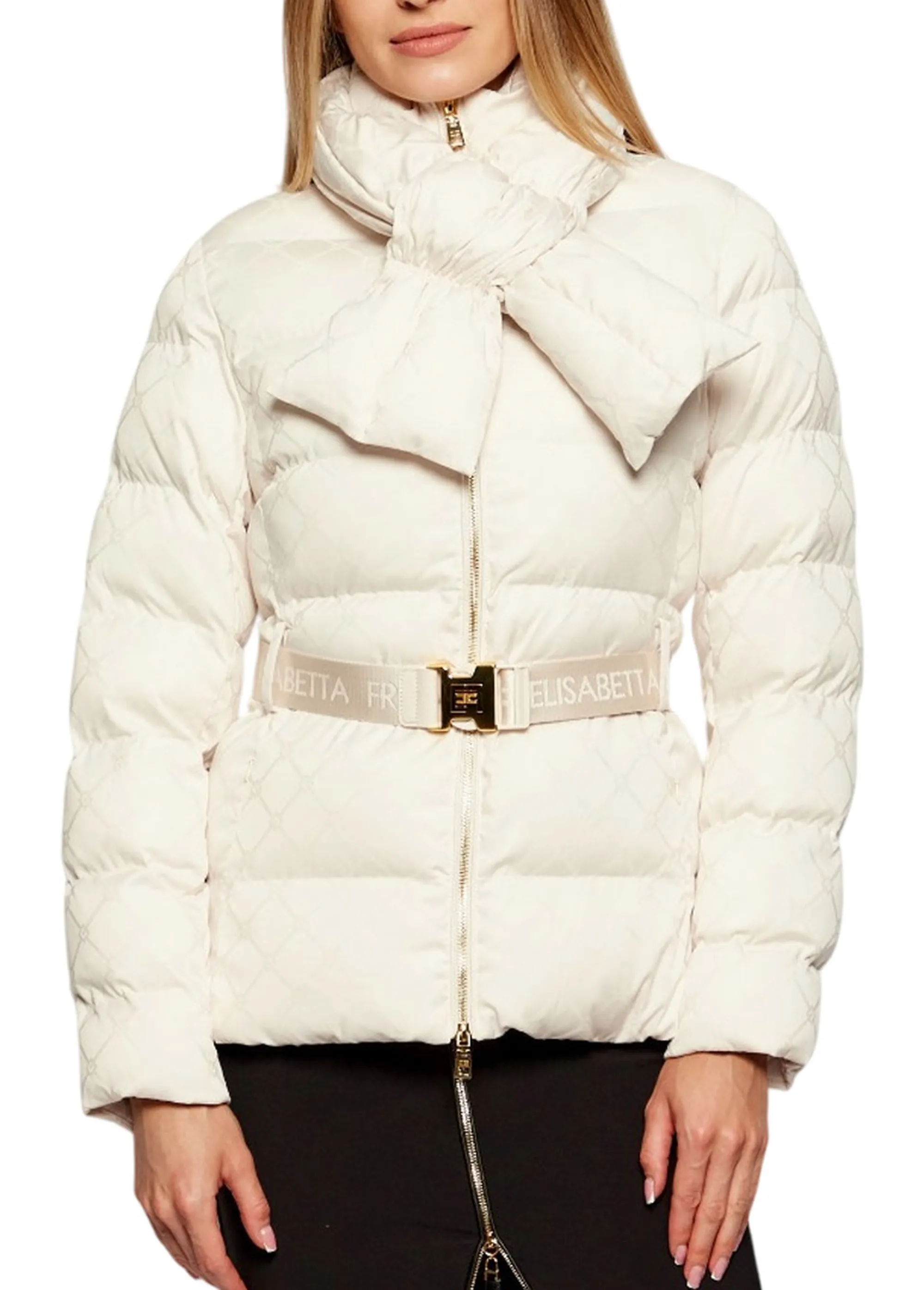 Elisabetta Franchi B'Jacquard Sail Fabric Down Jacket With Belt' Milk Pi83D56E2 166667