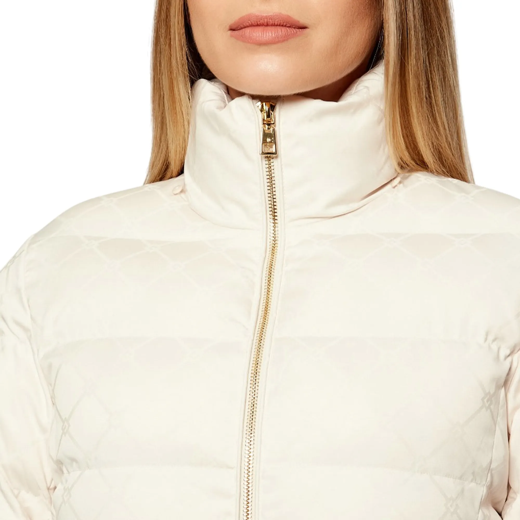Elisabetta Franchi B'Jacquard Sail Fabric Down Jacket With Belt' Milk Pi83D56E2 166669
