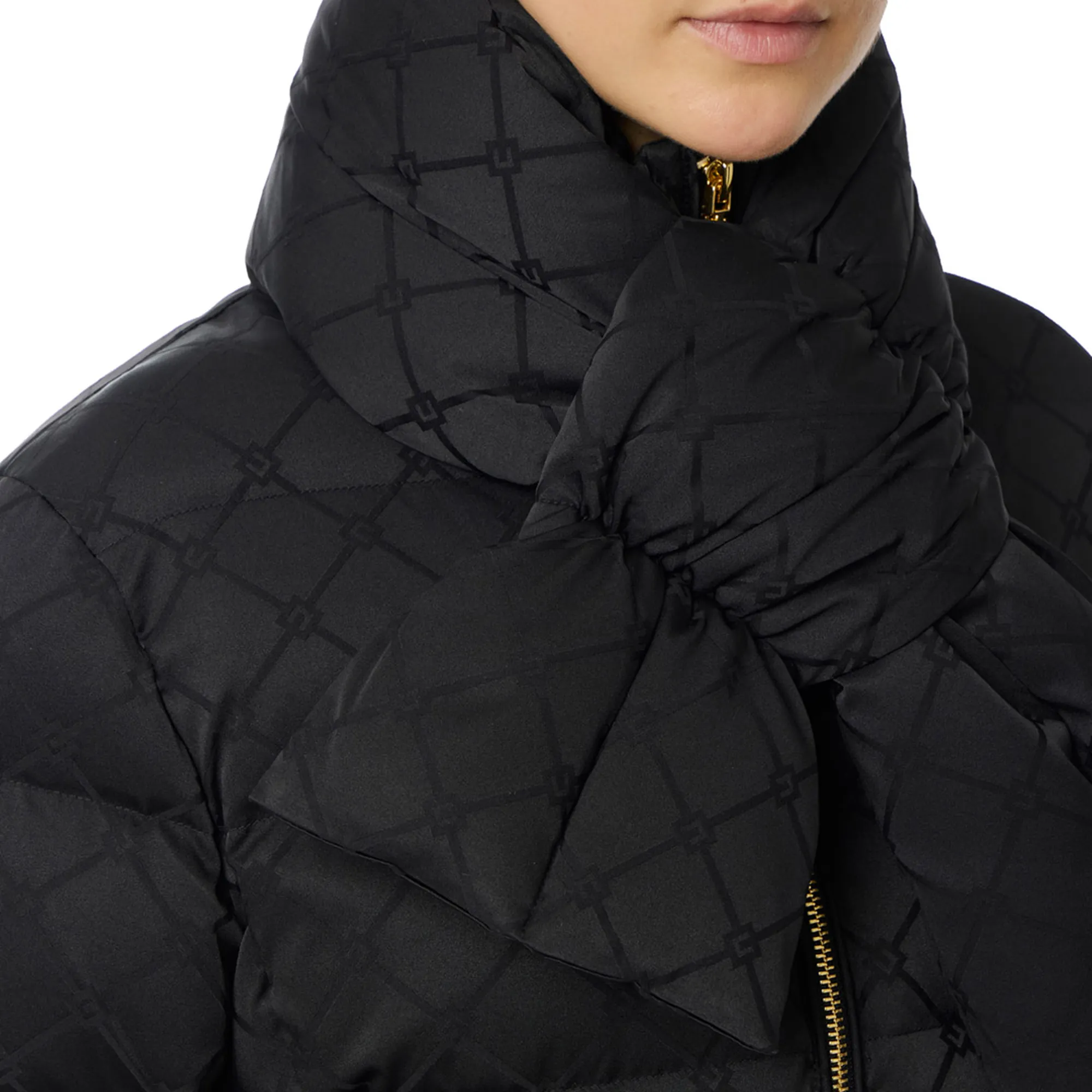 Elisabetta Franchi B'Jacquard Sail Fabric Down Jacket With Belt' Black Pi83D56E2 160160