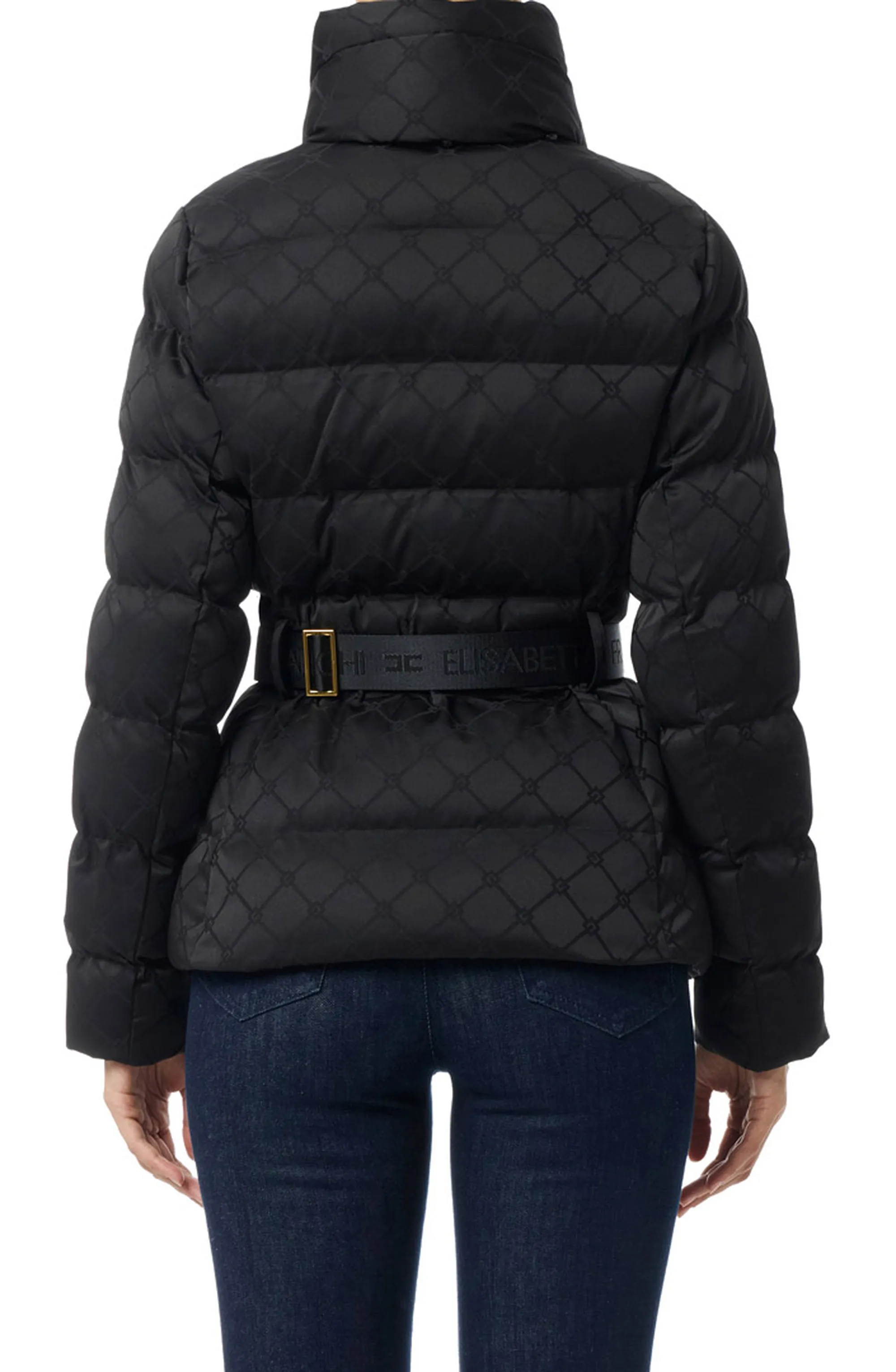 Elisabetta Franchi B'Jacquard Sail Fabric Down Jacket With Belt' Black Pi83D56E2 160161