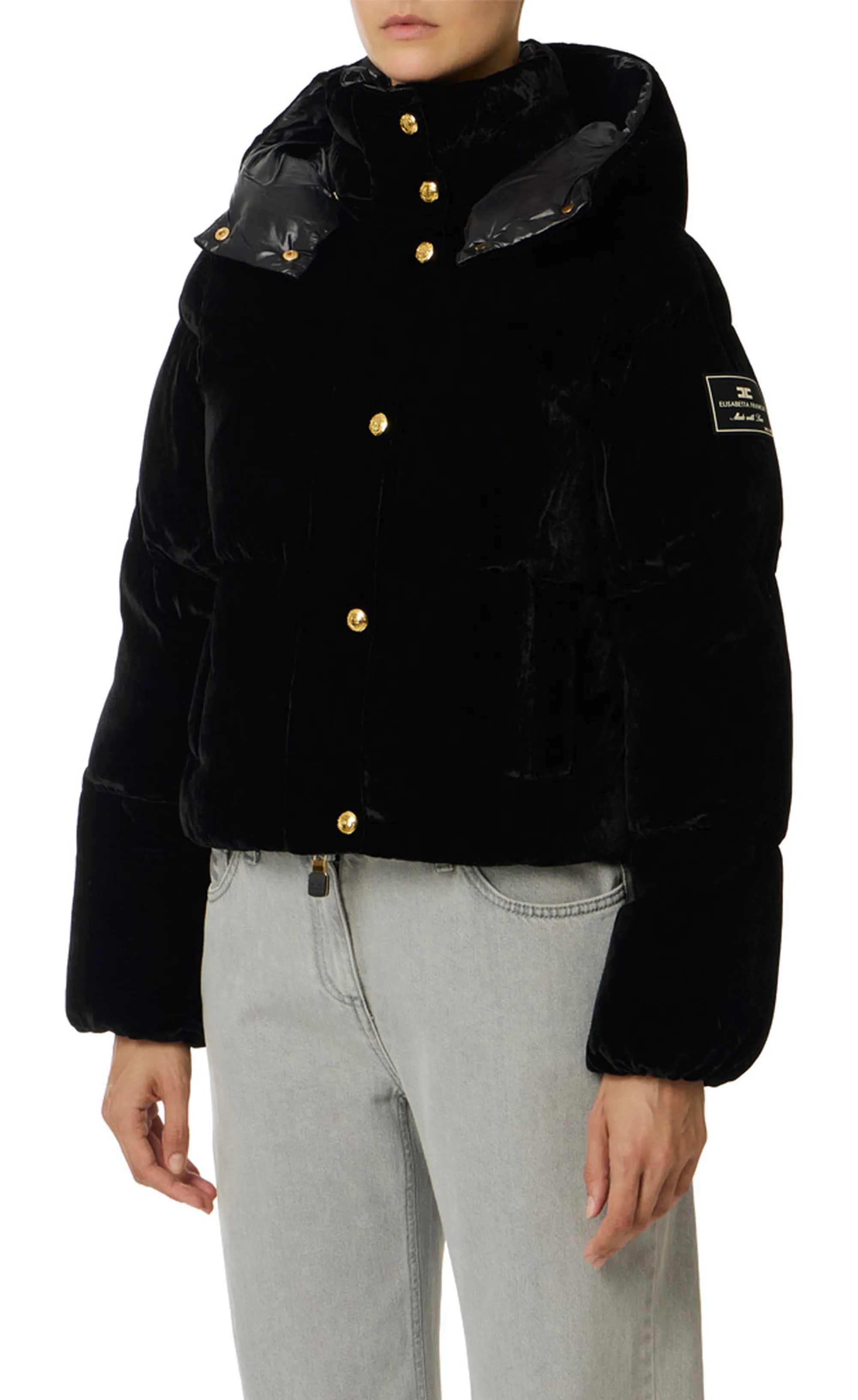 Elisabetta Franchi B'Velvet Down Jacket With Hood' Black Pi82D56E2 160169
