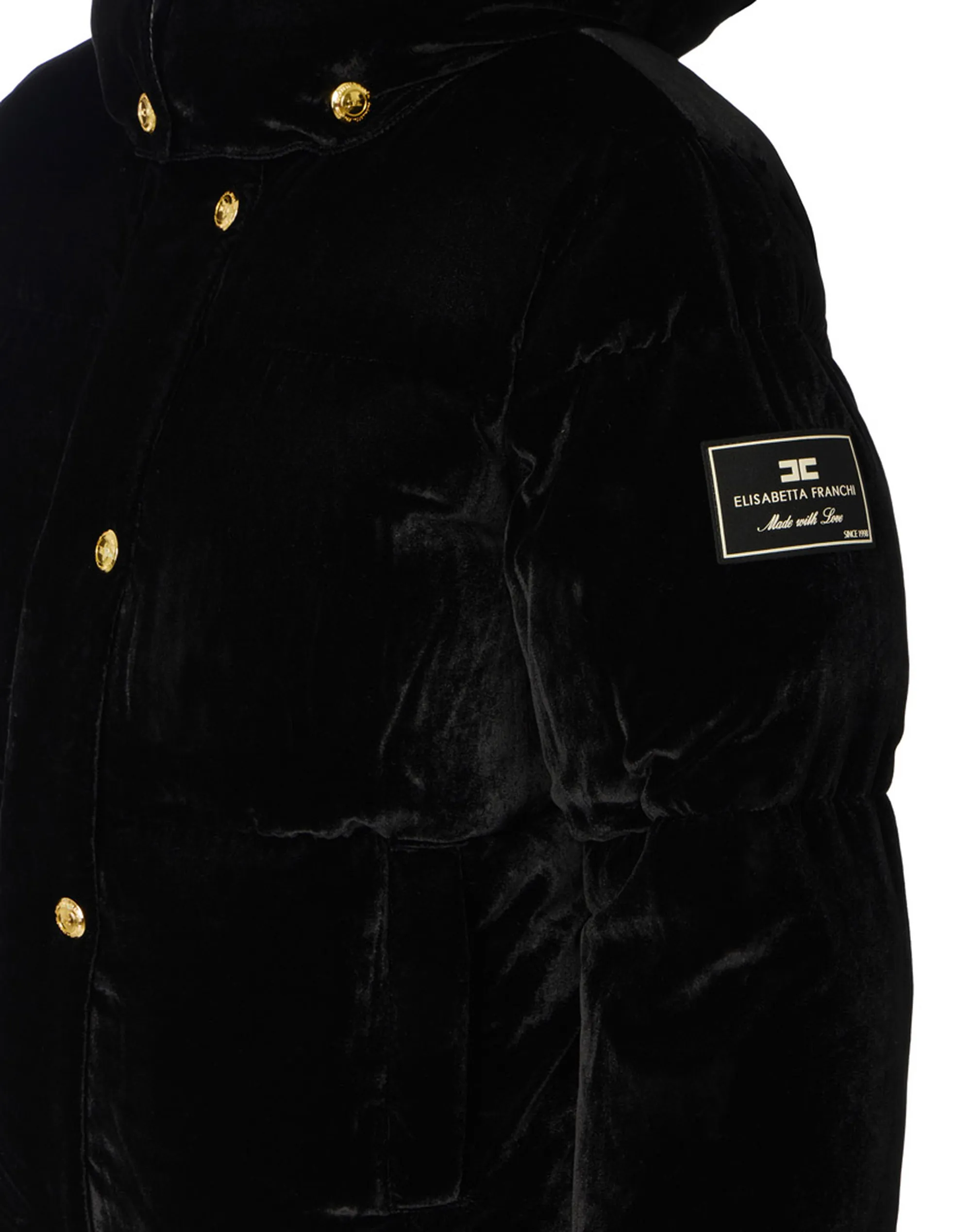 Elisabetta Franchi B'Velvet Down Jacket With Hood' Black Pi82D56E2 160170