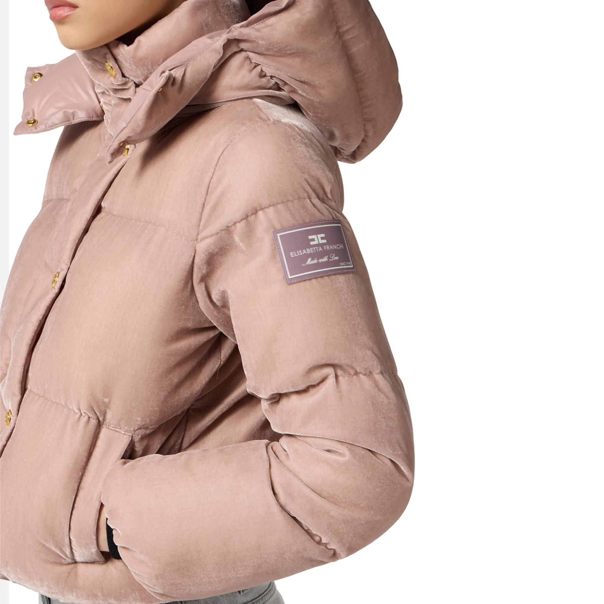 Elisabetta Franchi B'Velvet Down Jacket With Hood' Sunrise Pi82D56E2 160174