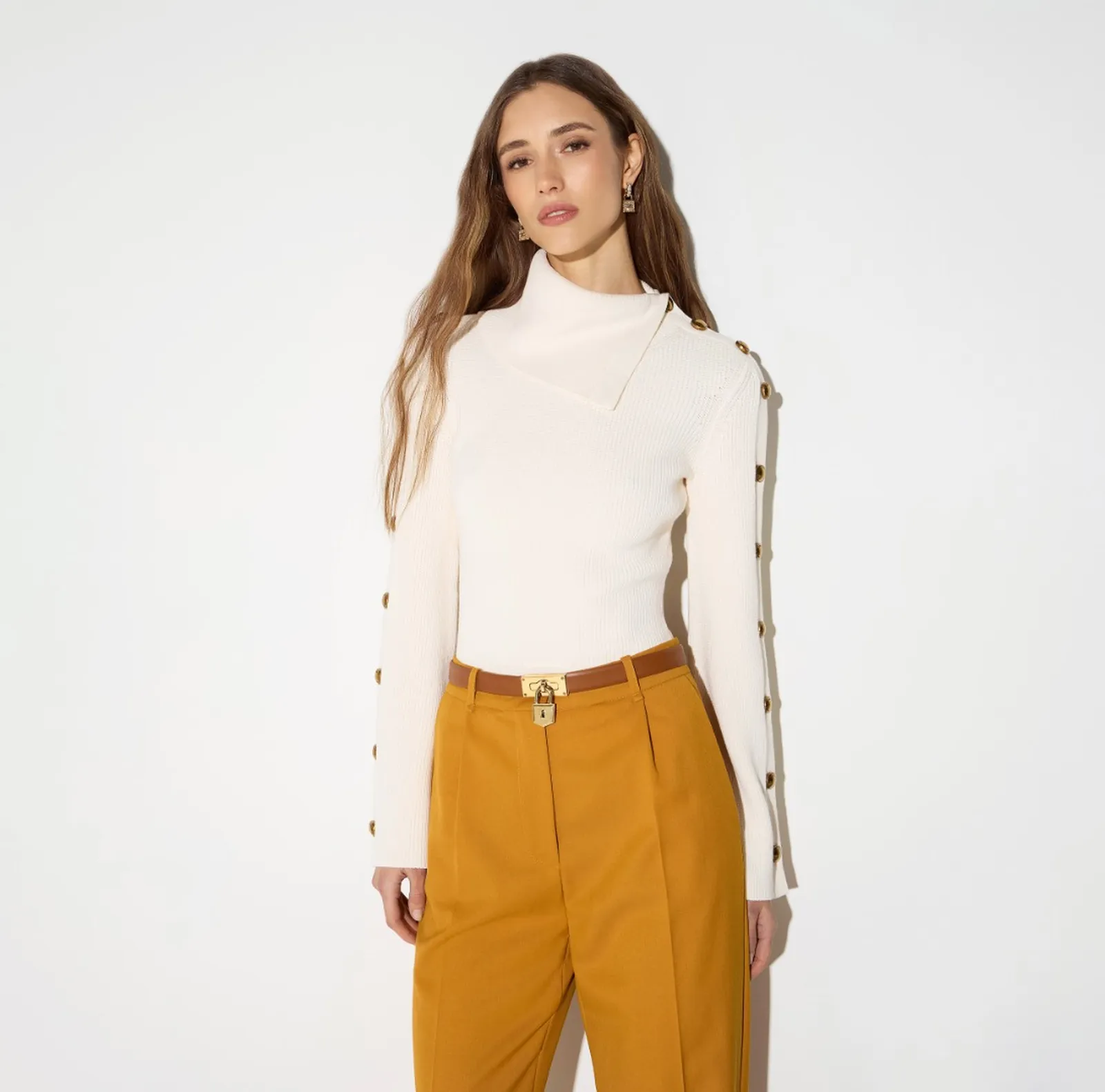 Elisabetta Franchi Pullover In Maglia Con Bottoni Gioiello Burro Mk03S66E2 184581
