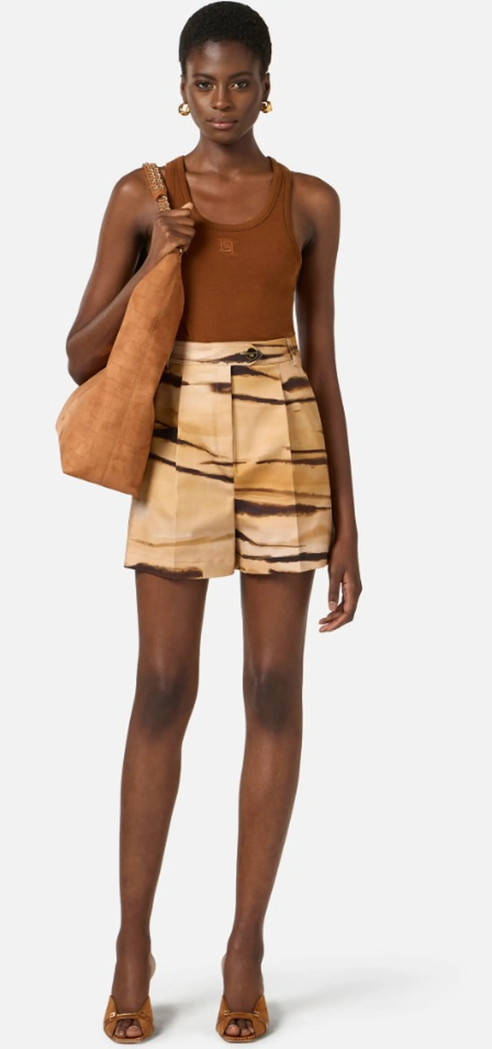 Elisabetta Franchi Short In Drill Con Stampa Tigre Cammello Sh01362E2 171423