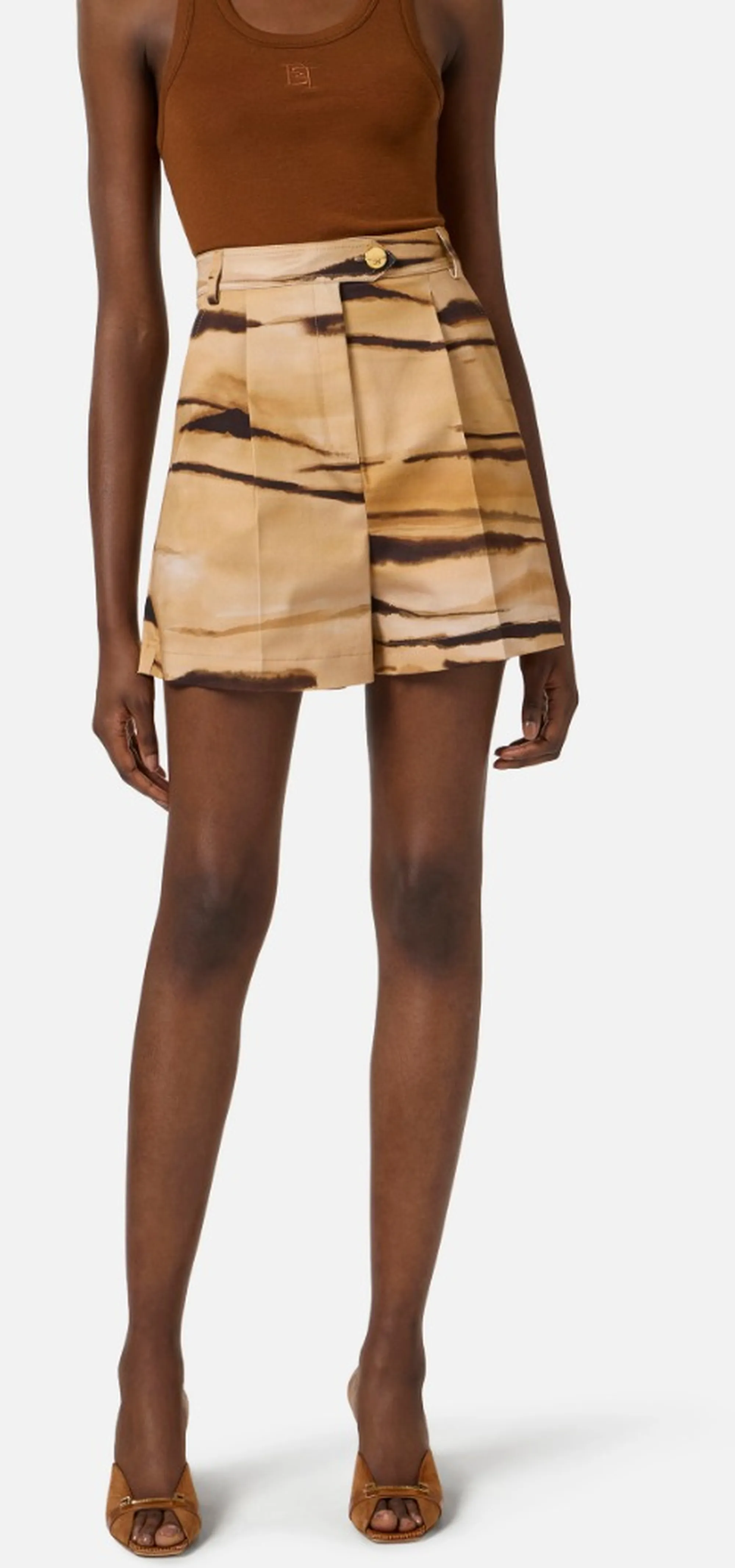 Elisabetta Franchi B'Tiger Print Drill Shorts' Camel Sh01362E2 171424