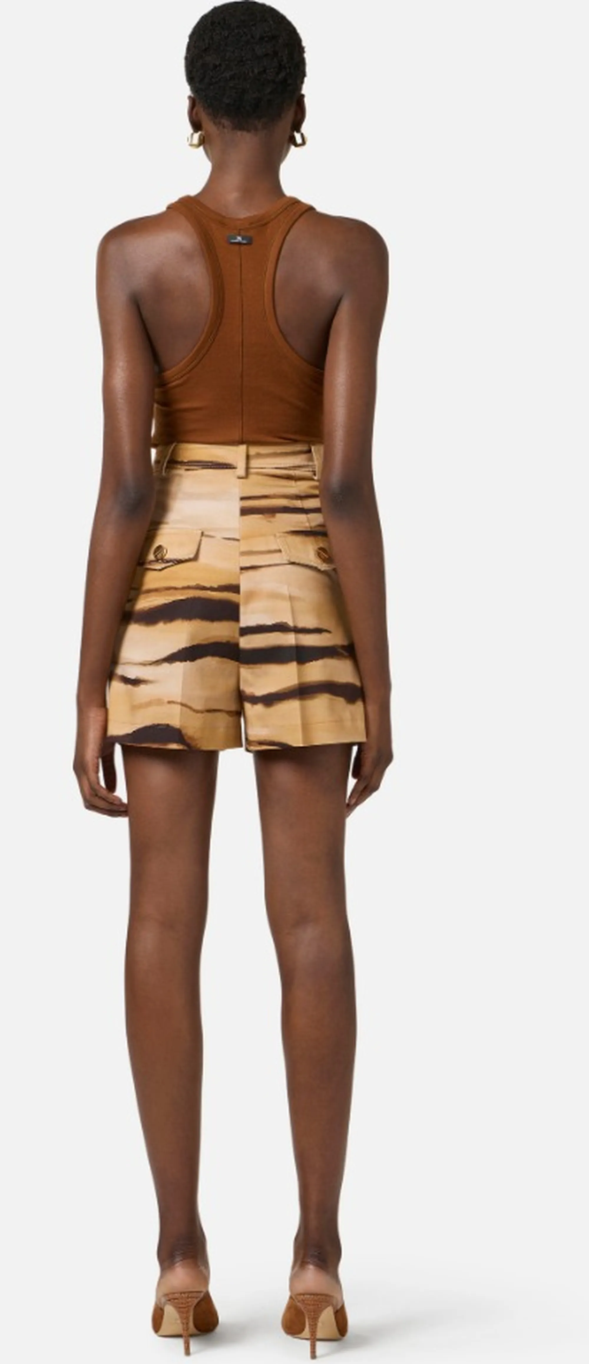 Elisabetta Franchi B'Tiger Print Drill Shorts' Camel Sh01362E2 171426