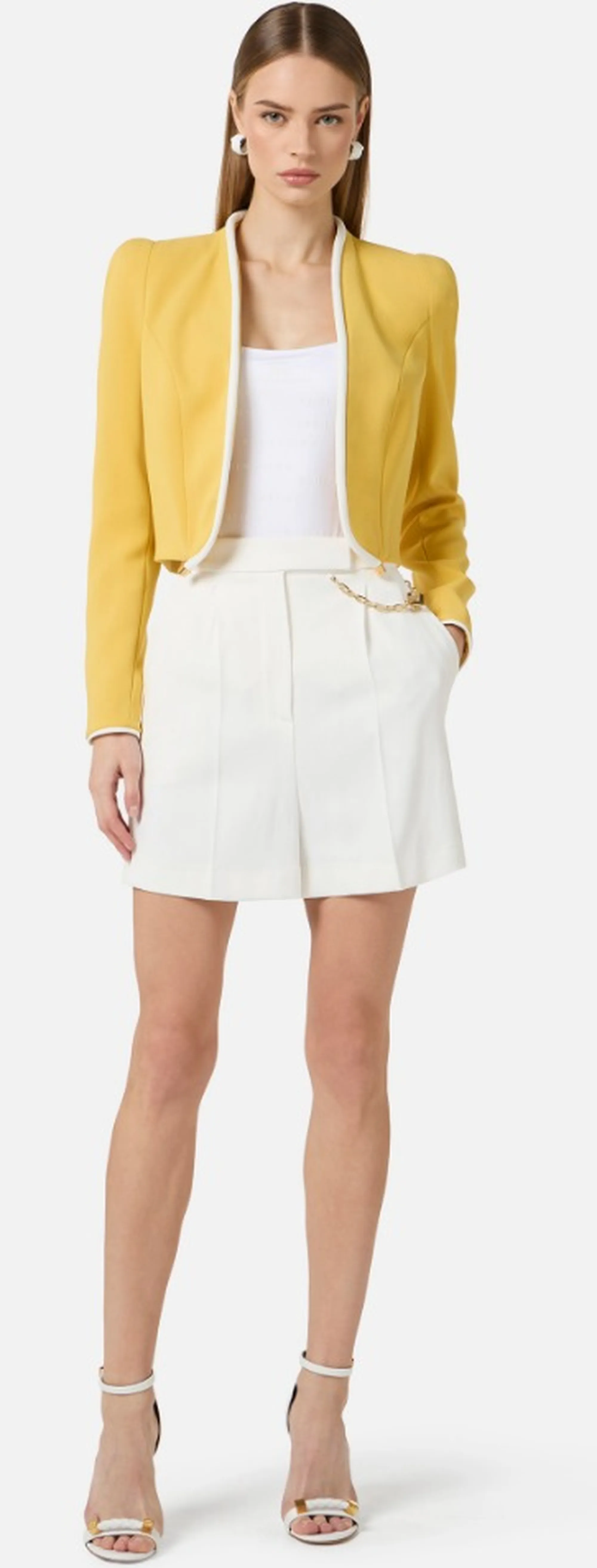 Elisabetta Franchi B'Gabardine Shorts With Jewel Logo' Ivory Sh00561E2 171601