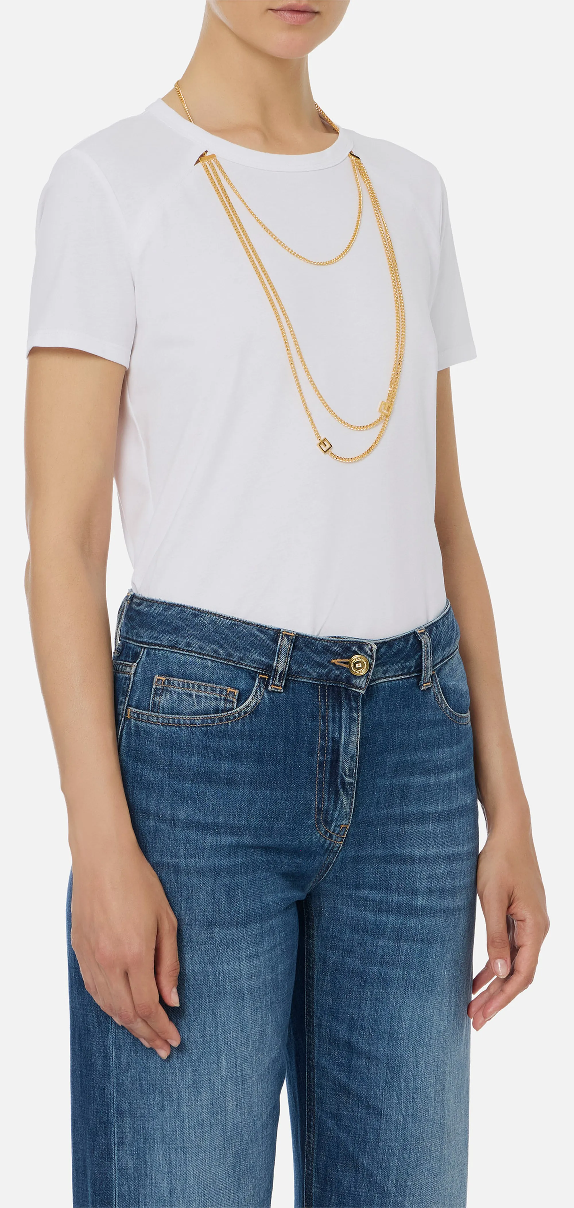 Elisabetta Franchi B'Jersey T-Shirt With Jewel Accessory' Gesso Ma00956E2 153143