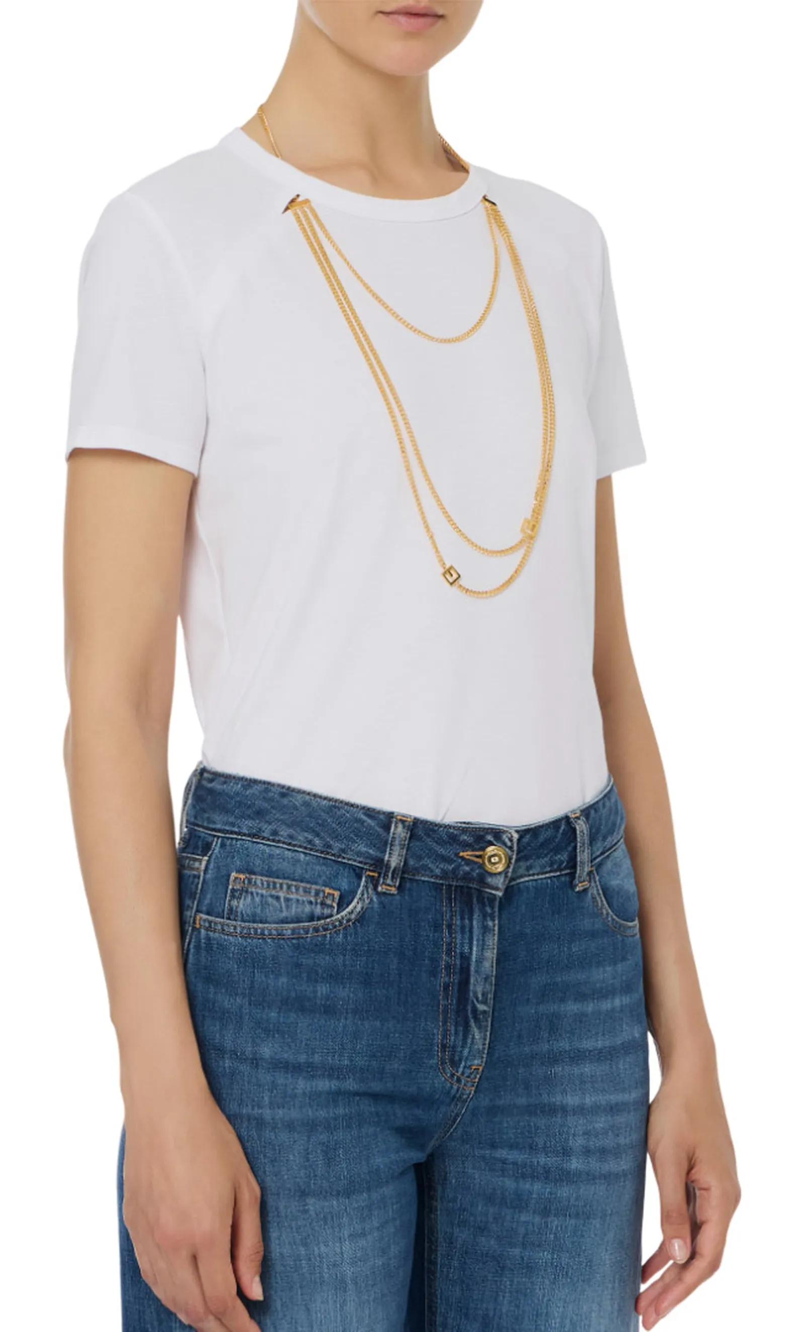 Elisabetta Franchi T-Shirt In Jersey Con Accessorio Gioiello Gesso Ma00956E2 153638