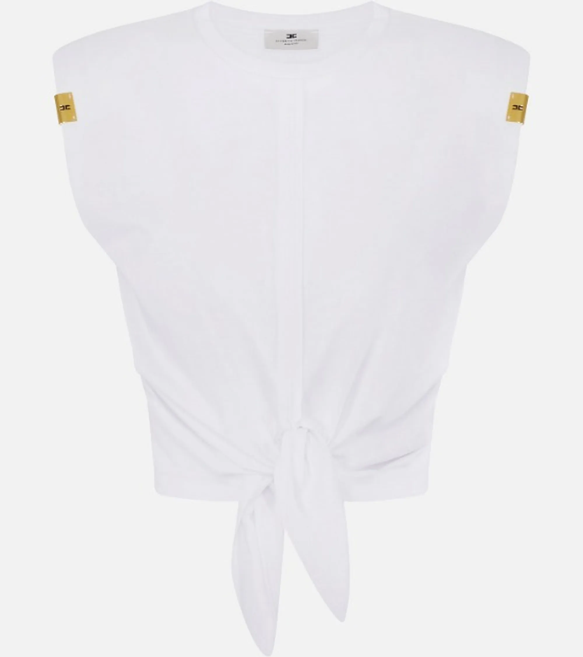 Elisabetta Franchi T-Shirt In Jersey Con Nodo Gesso Ma01161E2 172262