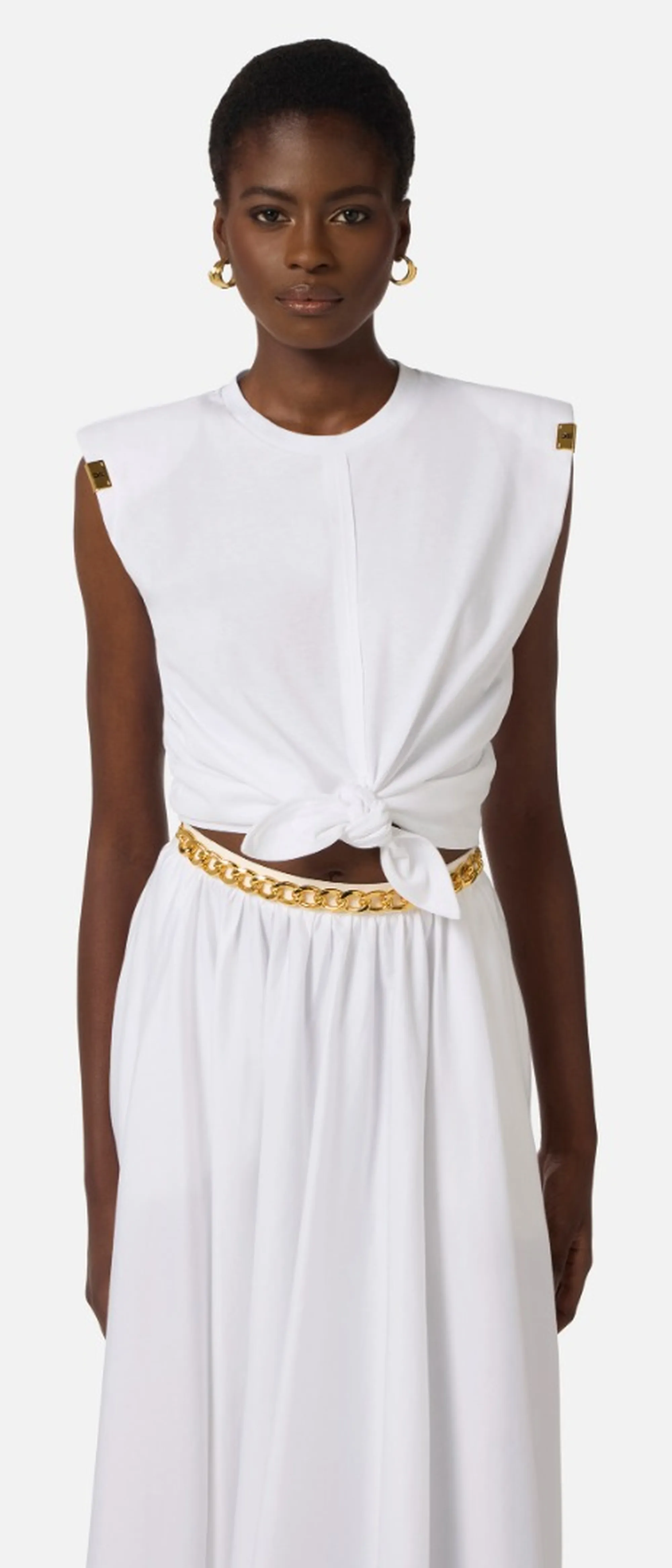 Elisabetta Franchi T-Shirt In Jersey Con Nodo Gesso Ma01161E2 172264