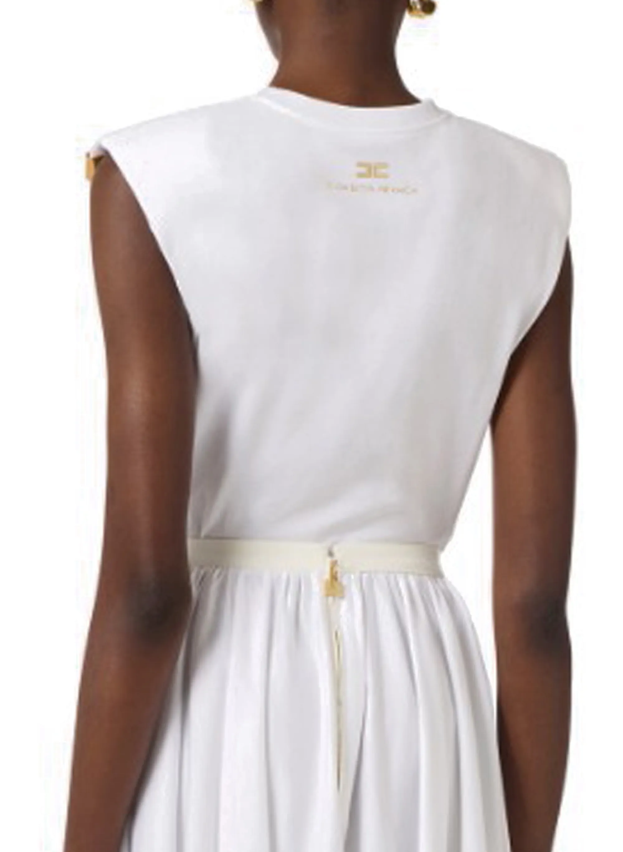 Elisabetta Franchi T-Shirt In Jersey Con Nodo Gesso Ma01161E2 178141