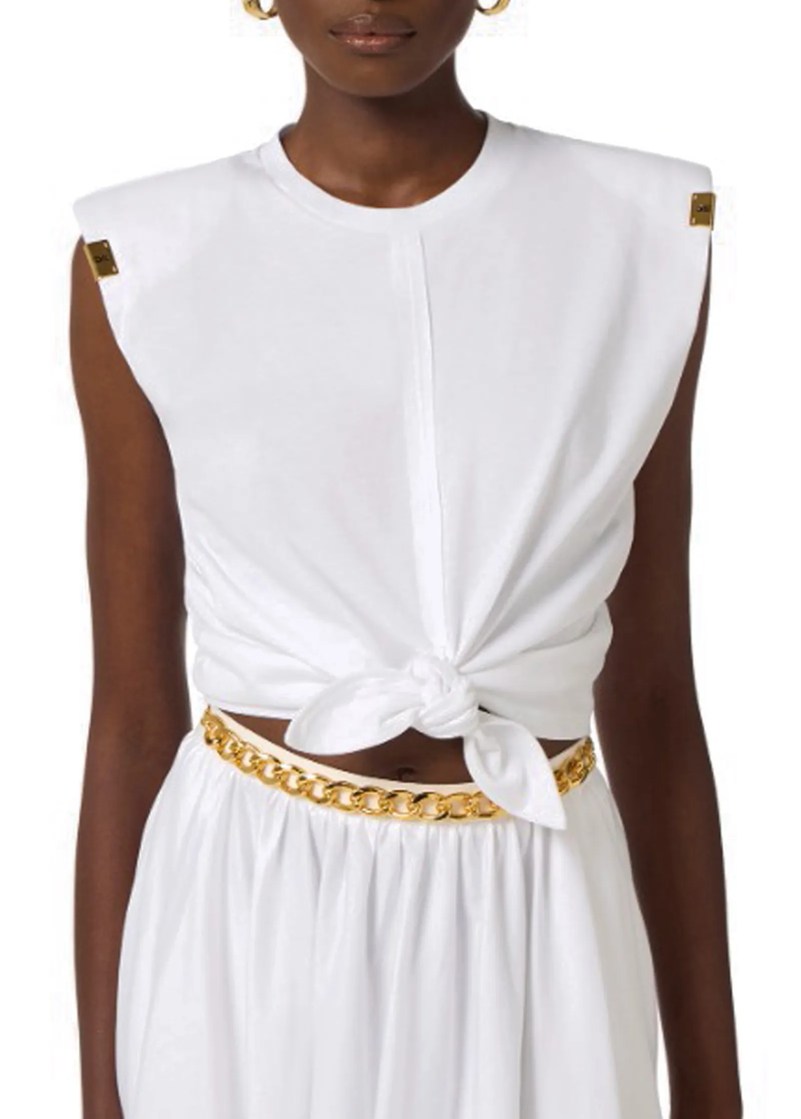 Elisabetta Franchi T-Shirt In Jersey Con Nodo Gesso Ma01161E2 178142