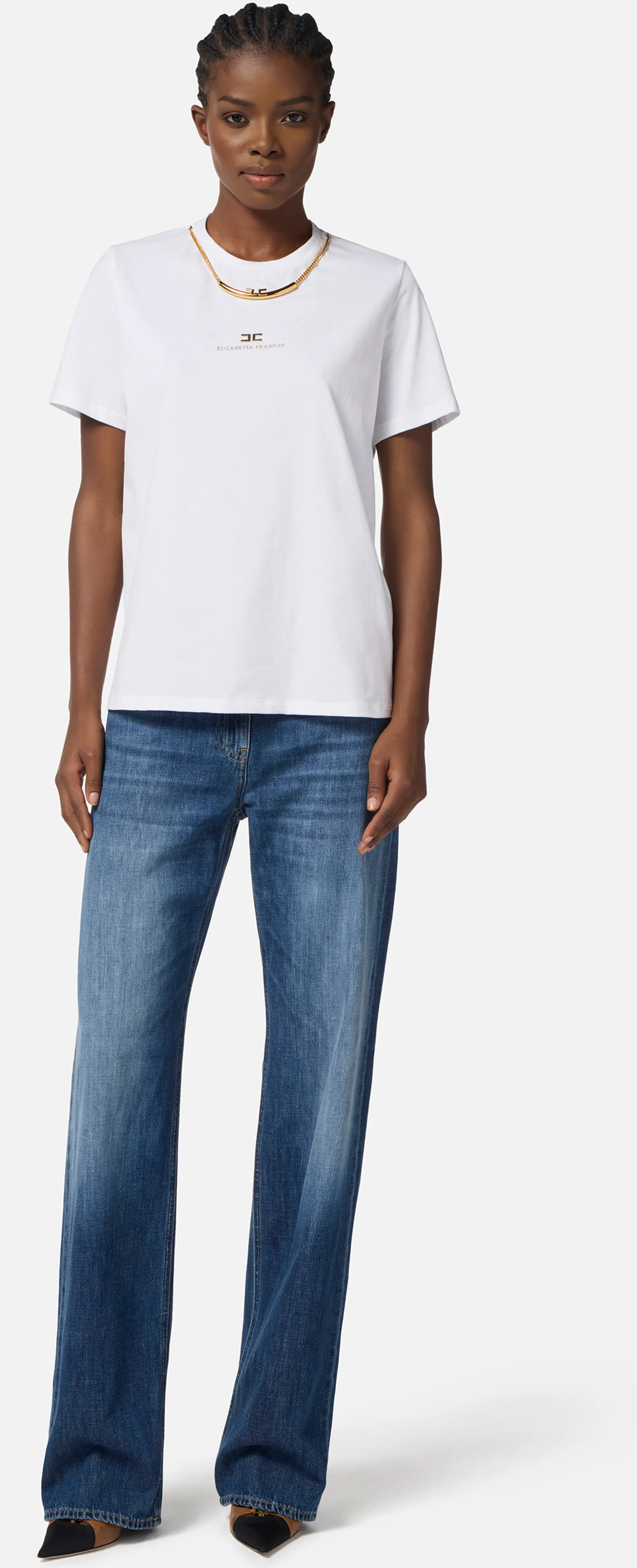 Elisabetta Franchi B'Cotton Jersey T-Shirt With Necklace' Gesso Ma02856E2 153157