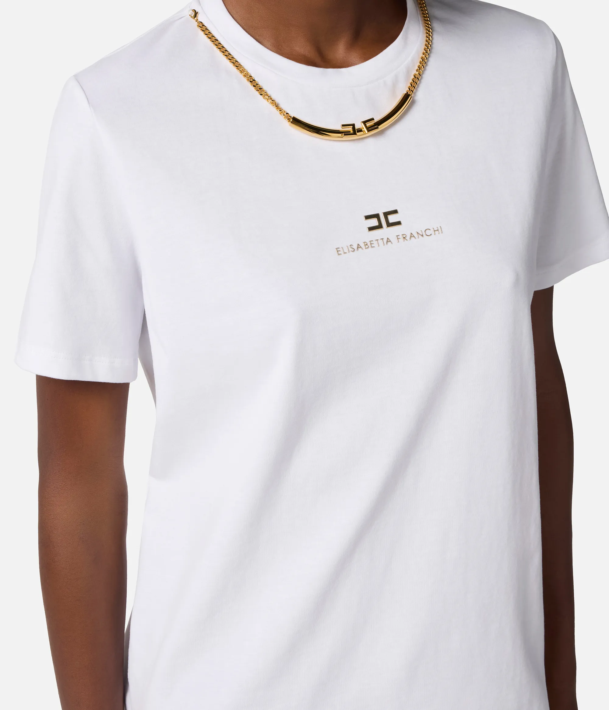 Elisabetta Franchi B'Cotton Jersey T-Shirt With Necklace' Gesso Ma02856E2 153159