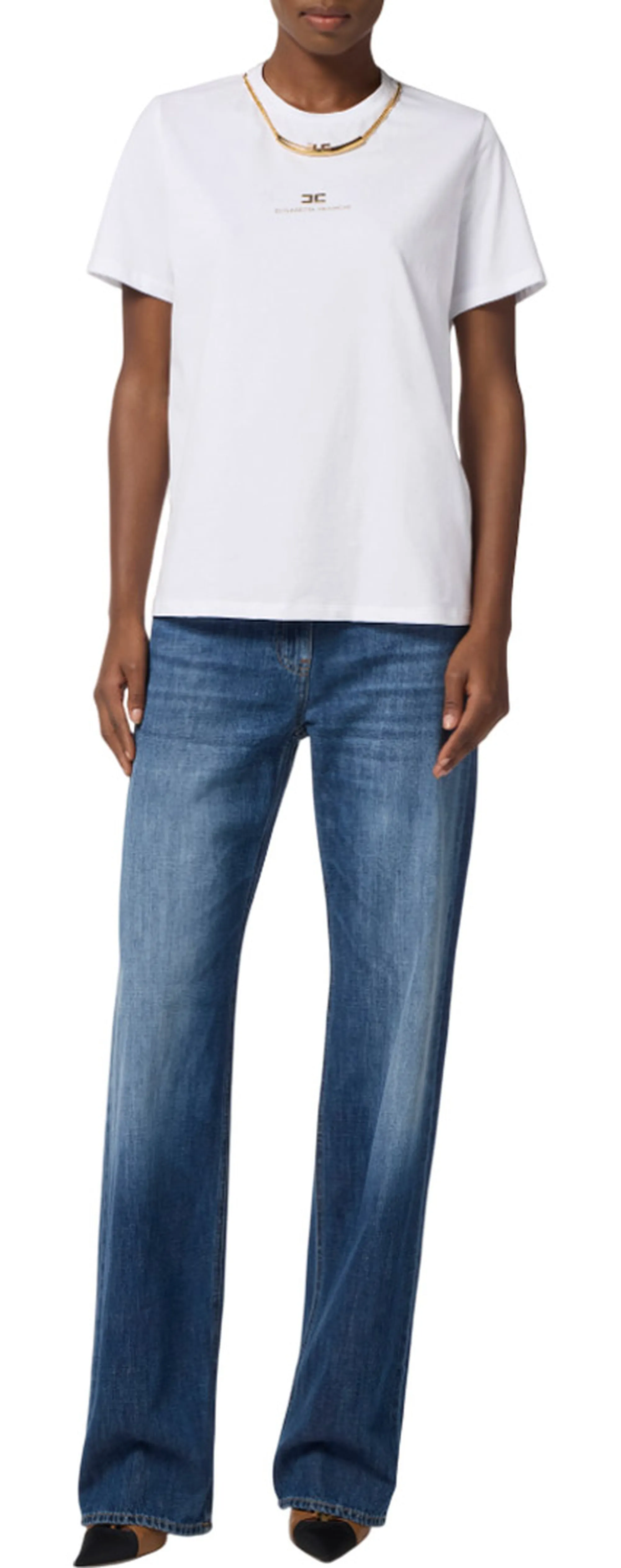 Elisabetta Franchi B'Cotton Jersey T-Shirt With Necklace' Gesso Ma02856E2 153620
