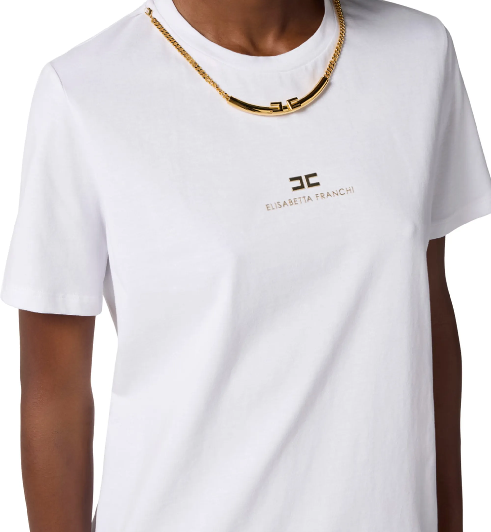 Elisabetta Franchi B'Cotton Jersey T-Shirt With Necklace' Gesso Ma02856E2 153622