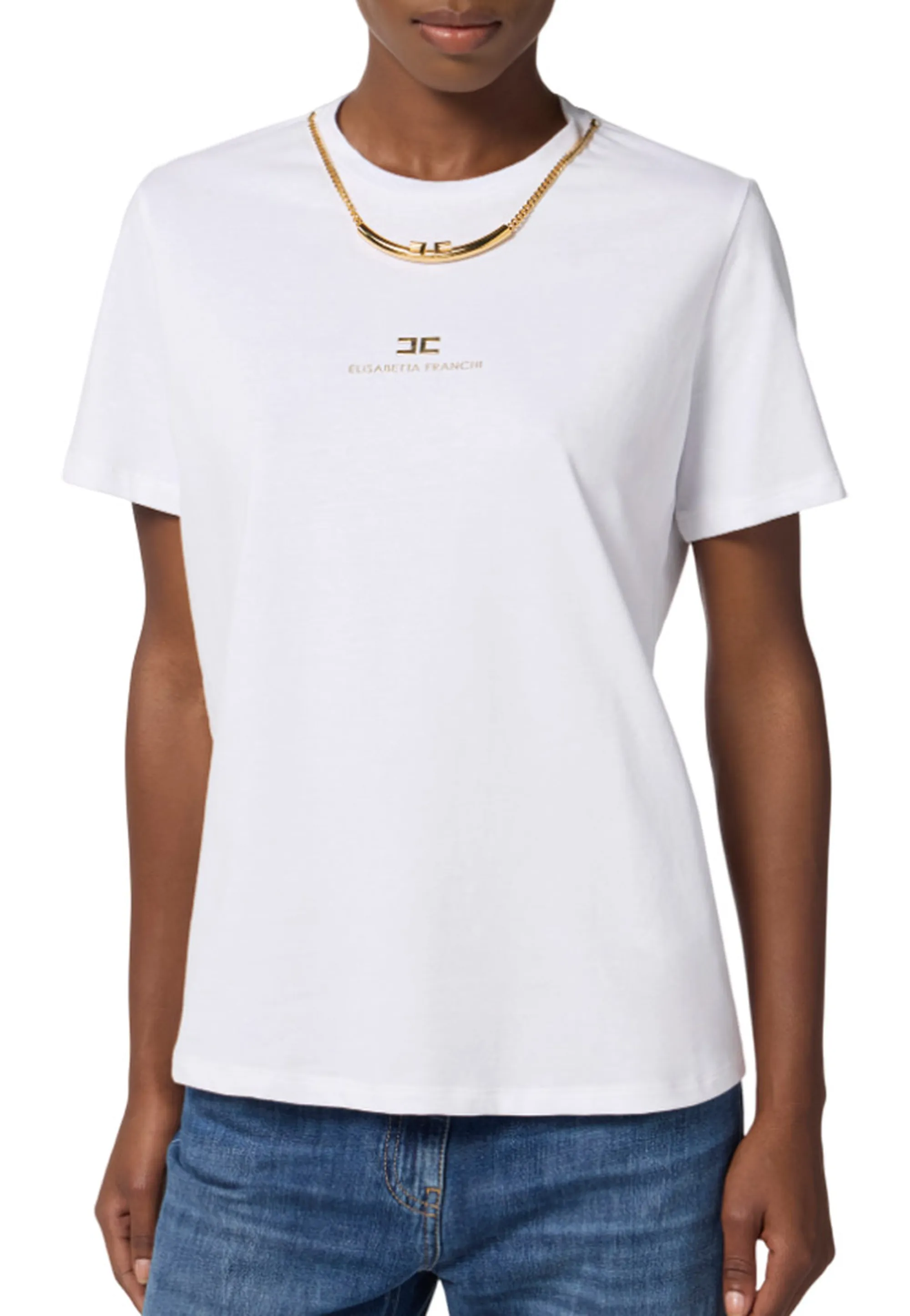 Elisabetta Franchi B'Cotton Jersey T-Shirt With Necklace' Gesso Ma02856E2 153623