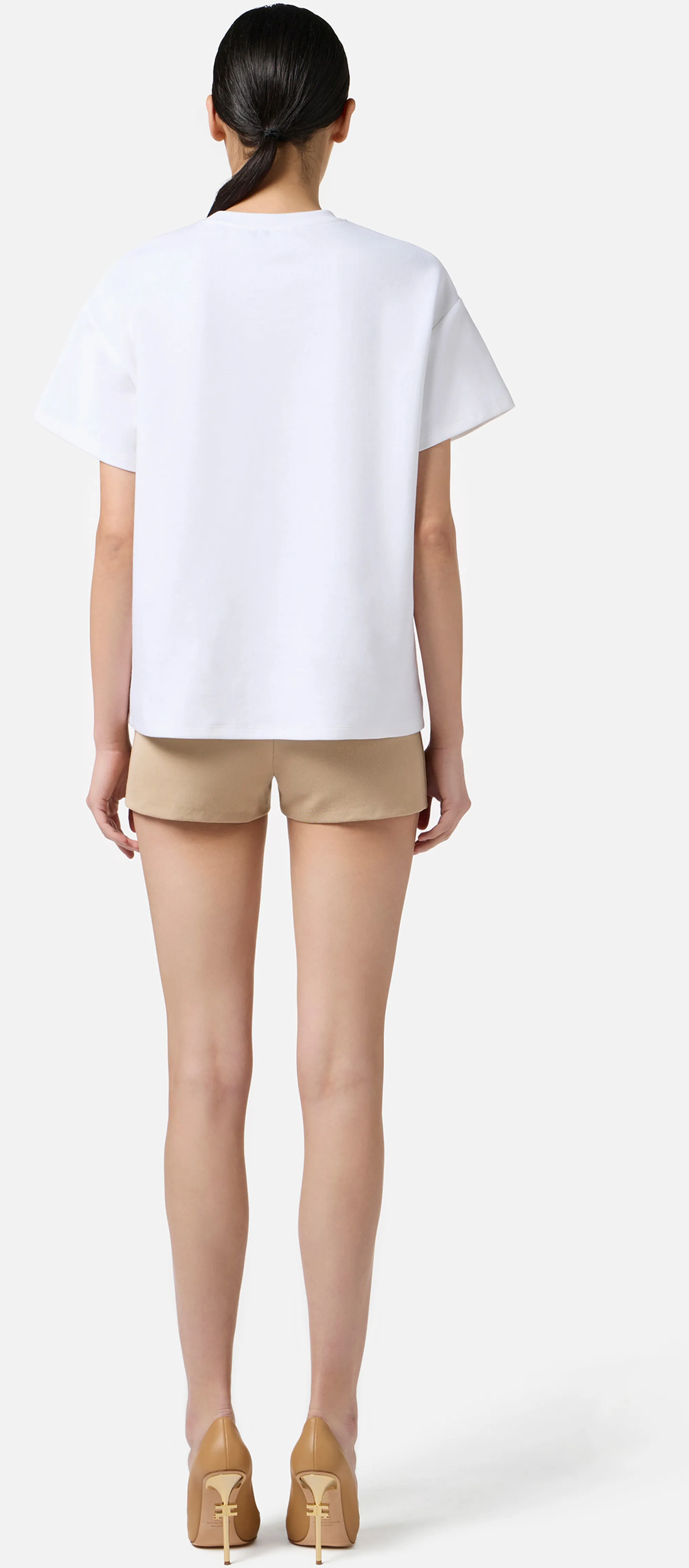 Elisabetta Franchi B'Heavy Cotton Jersey T-Shirt With Logo' Gesso Ma02256E2 153152