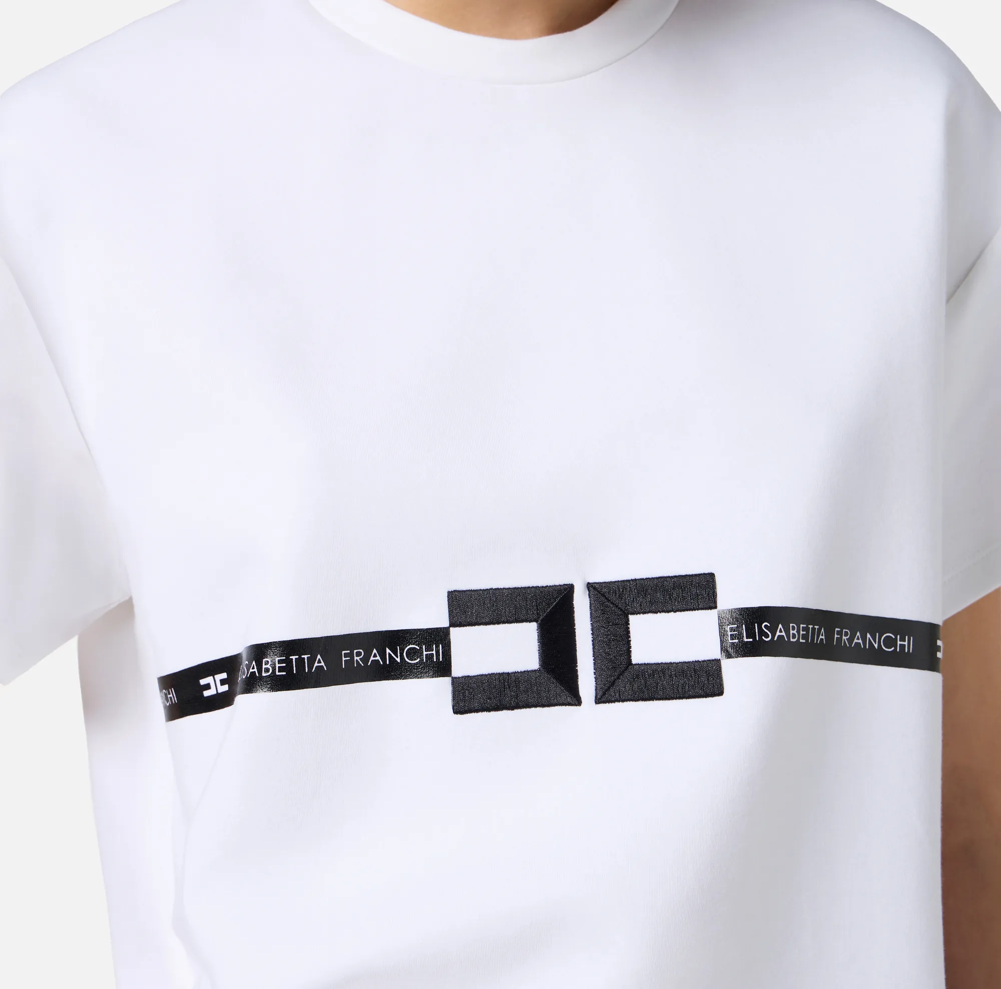 Elisabetta Franchi B'Heavy Cotton Jersey T-Shirt With Logo' Gesso Ma02256E2 153154