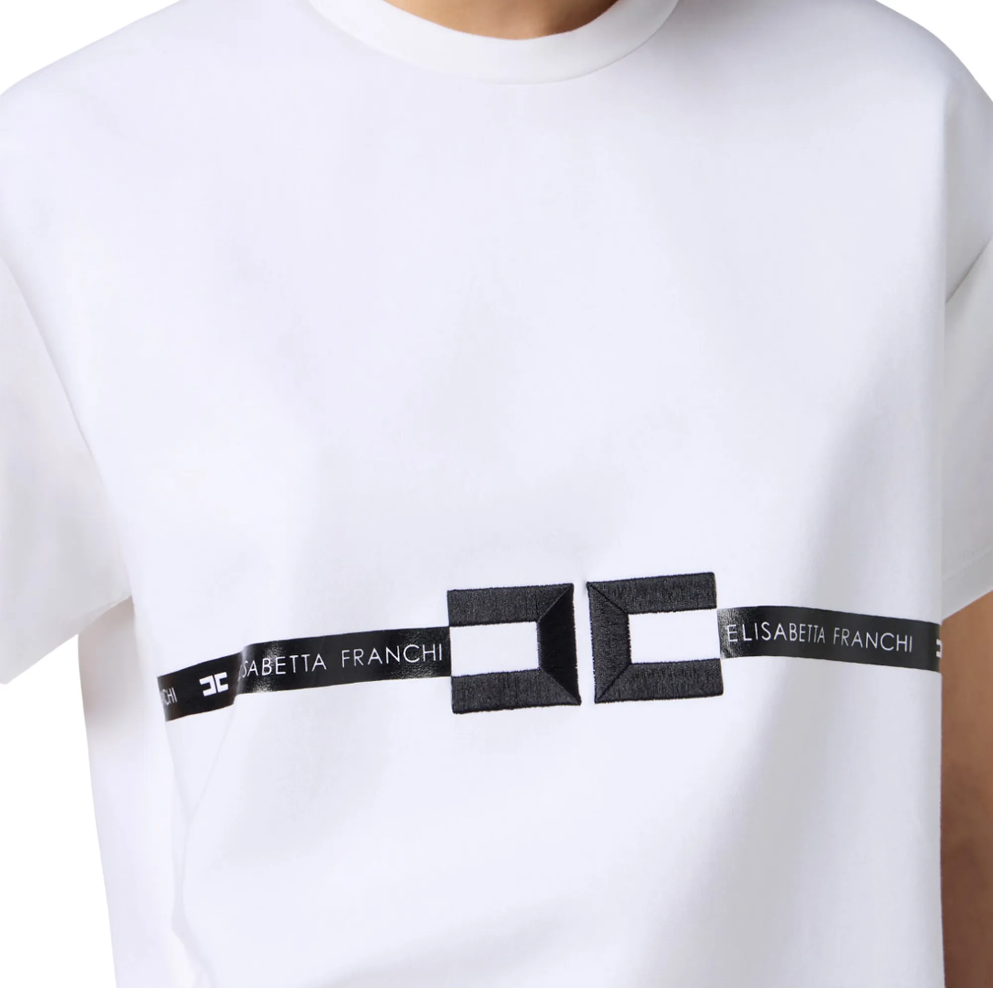 Elisabetta Franchi B'Heavy Cotton Jersey T-Shirt With Logo' Gesso Ma02256E2 153635
