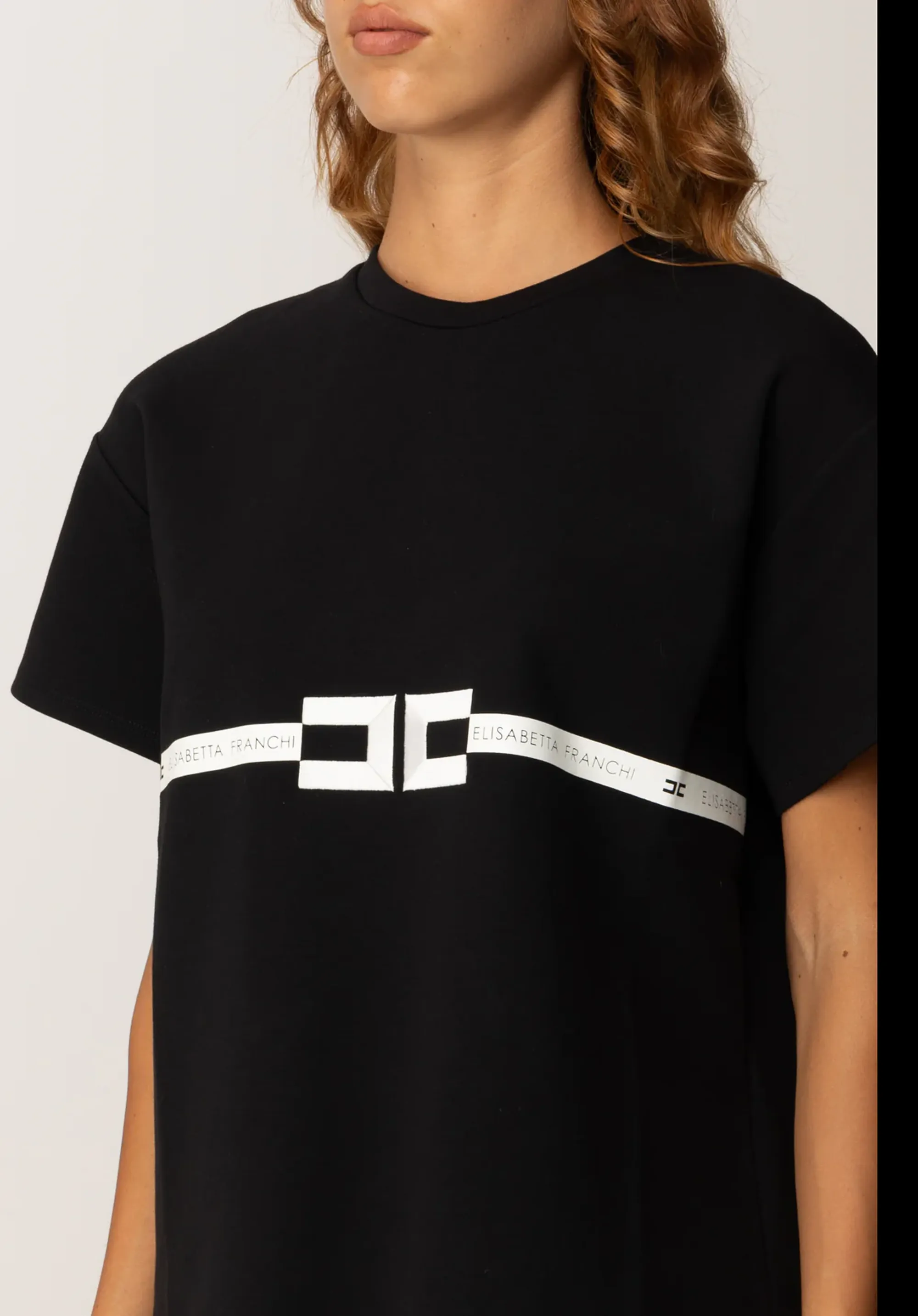 Elisabetta Franchi B'Heavy Cotton Jersey T-Shirt With Logo' Black Ma02256E2 153148