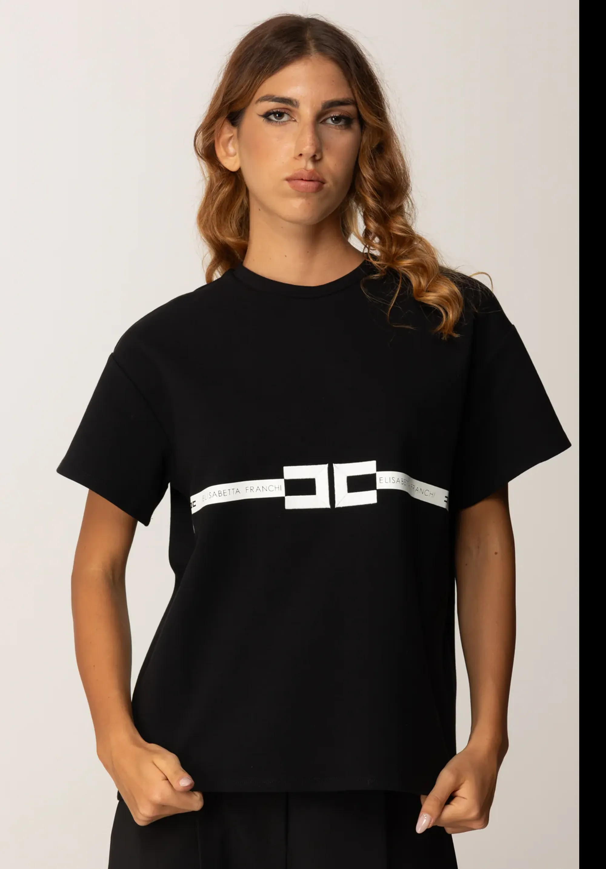 Elisabetta Franchi B'Heavy Cotton Jersey T-Shirt With Logo' Black Ma02256E2 153149