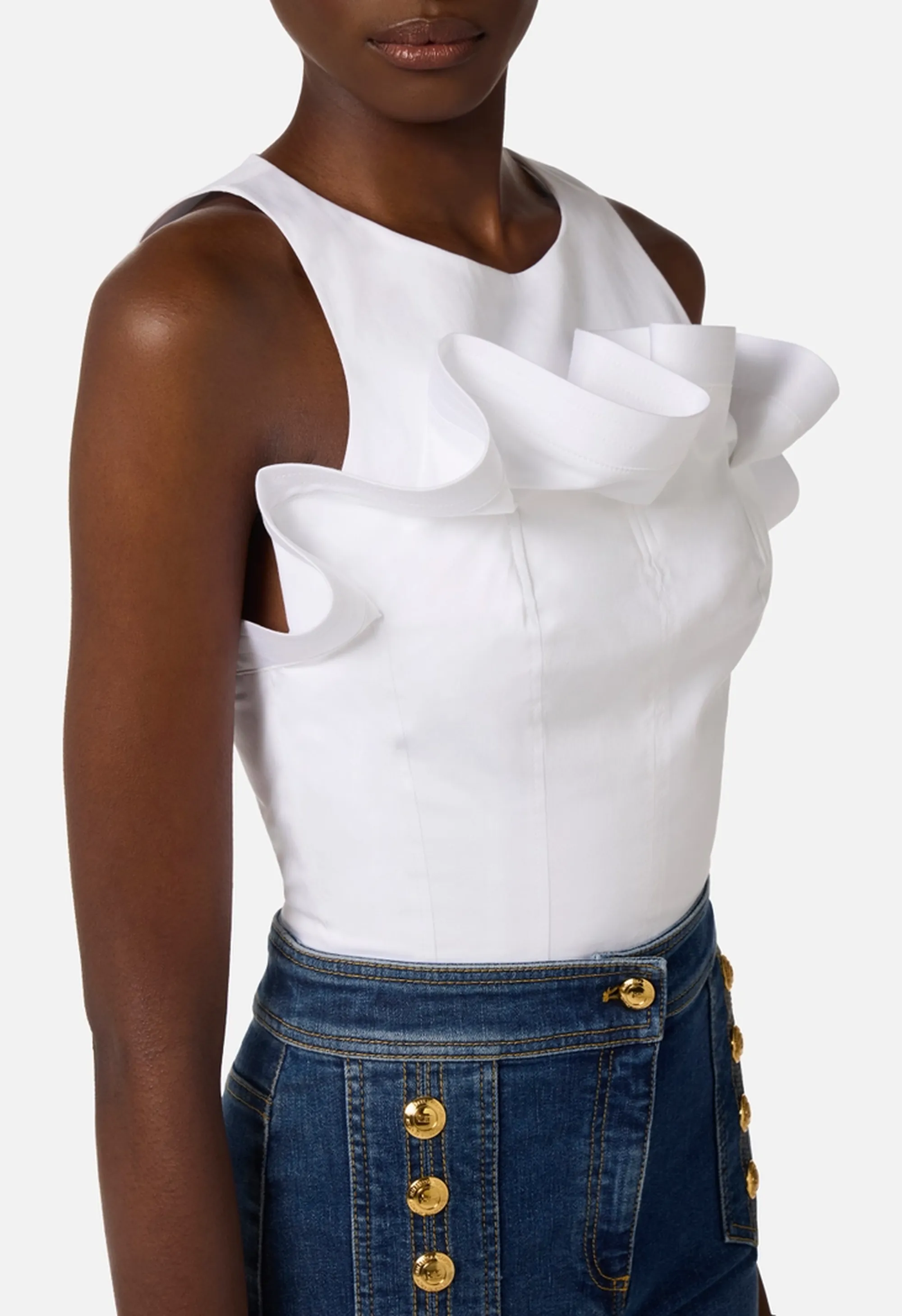 Elisabetta Franchi B'Stretch Cotton Top With Ruffle' White To05462E2 177959