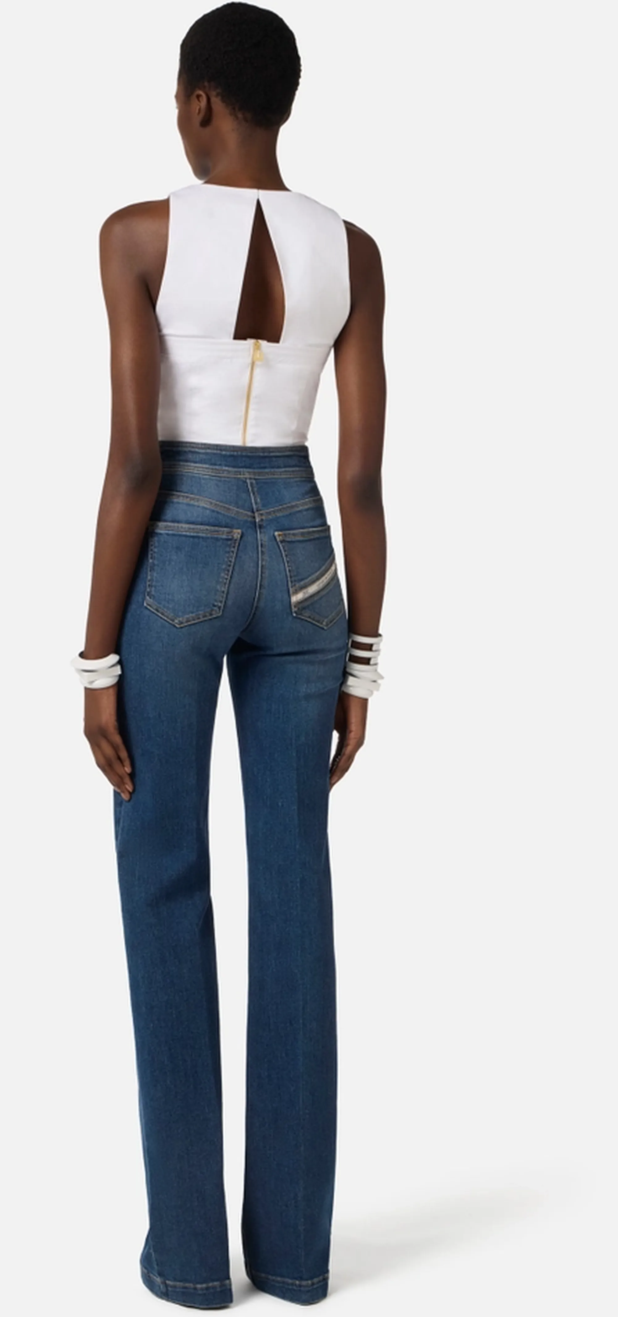 Elisabetta Franchi B'Stretch Cotton Top With Ruffle' White To05462E2 177960