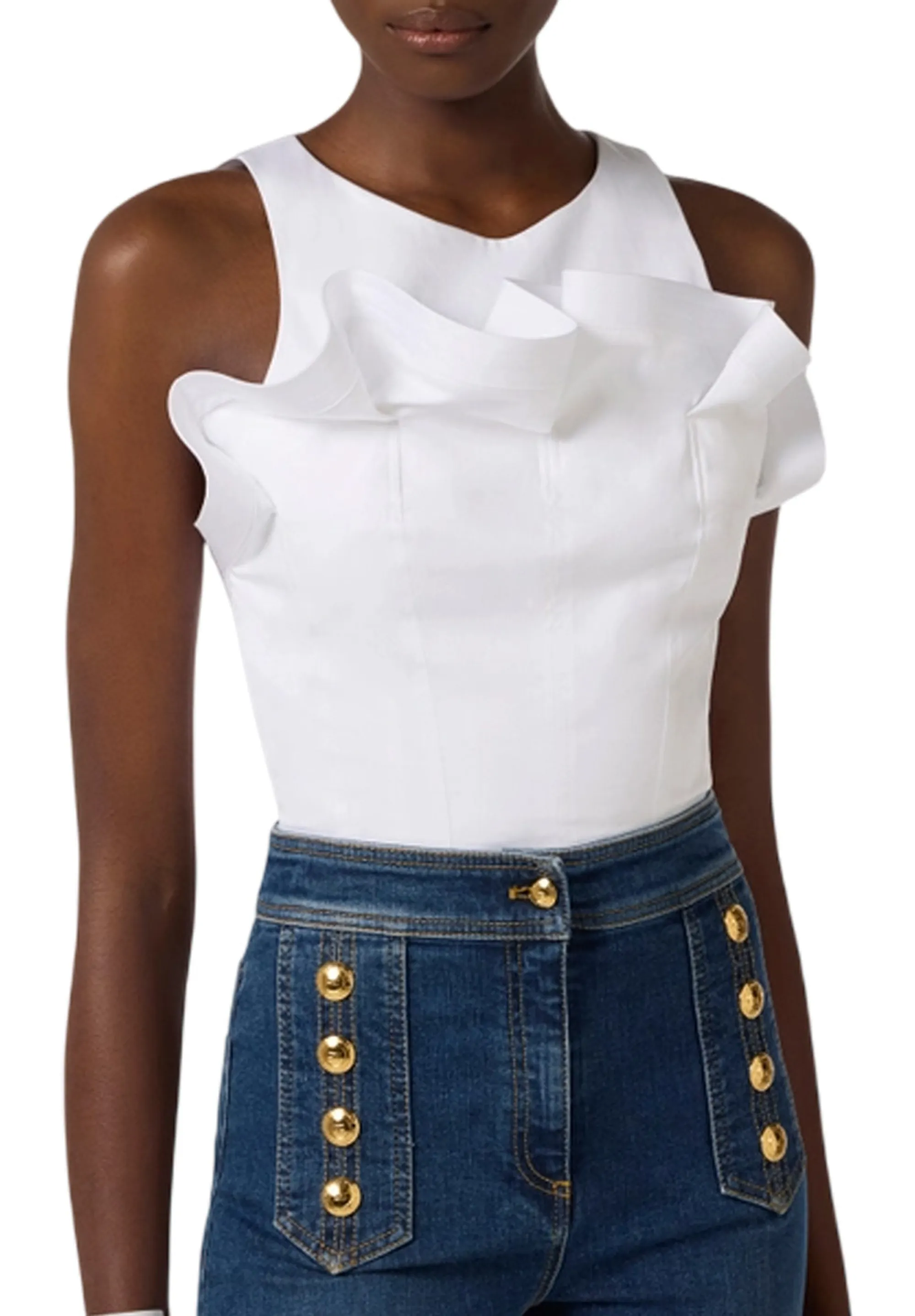 Elisabetta Franchi Top In Cotone Stretch Con Balza Bianco To05462E2 178689