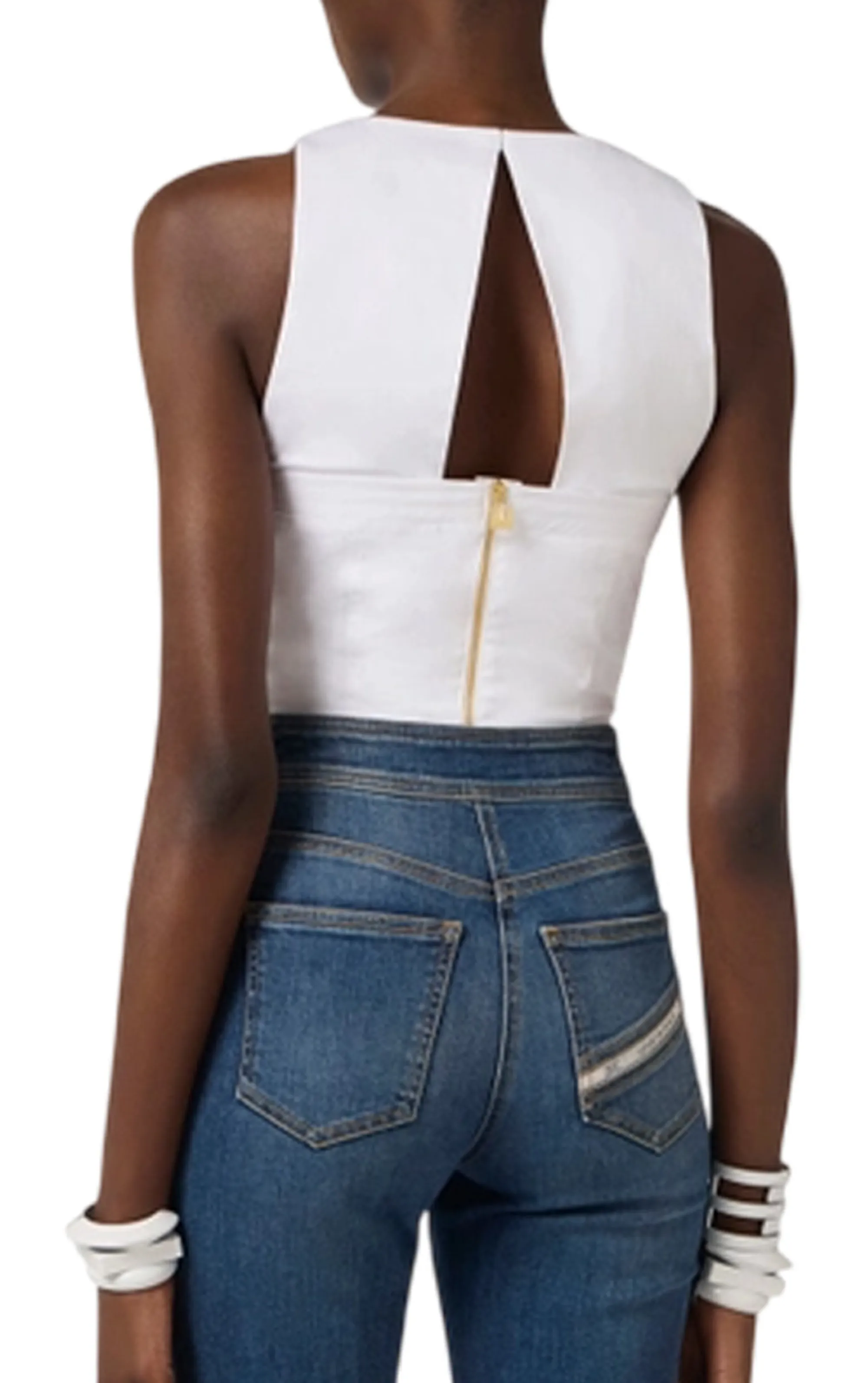 Elisabetta Franchi Top In Cotone Stretch Con Balza Bianco To05462E2 178691