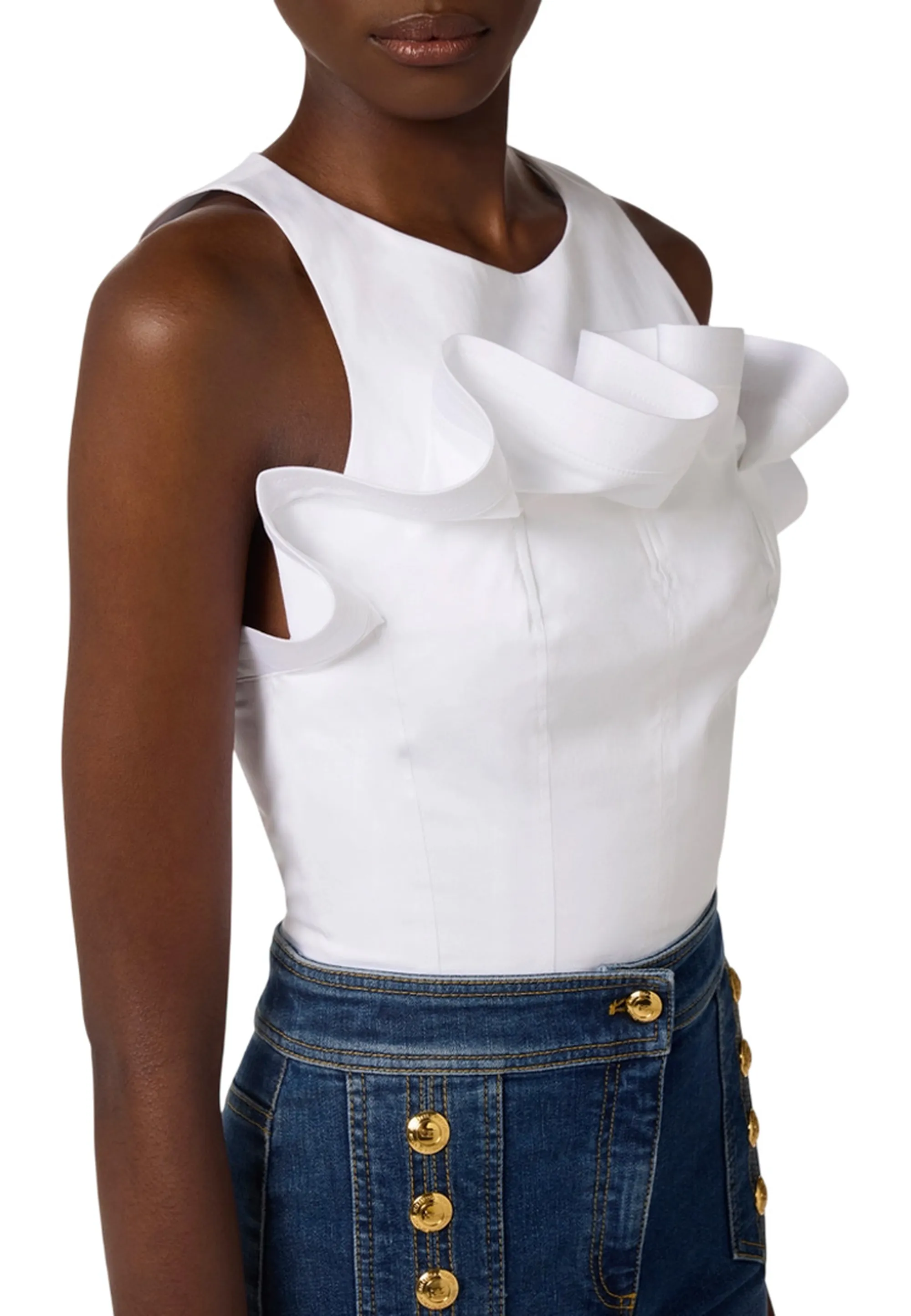 Elisabetta Franchi Top In Cotone Stretch Con Balza Bianco To05462E2 178692