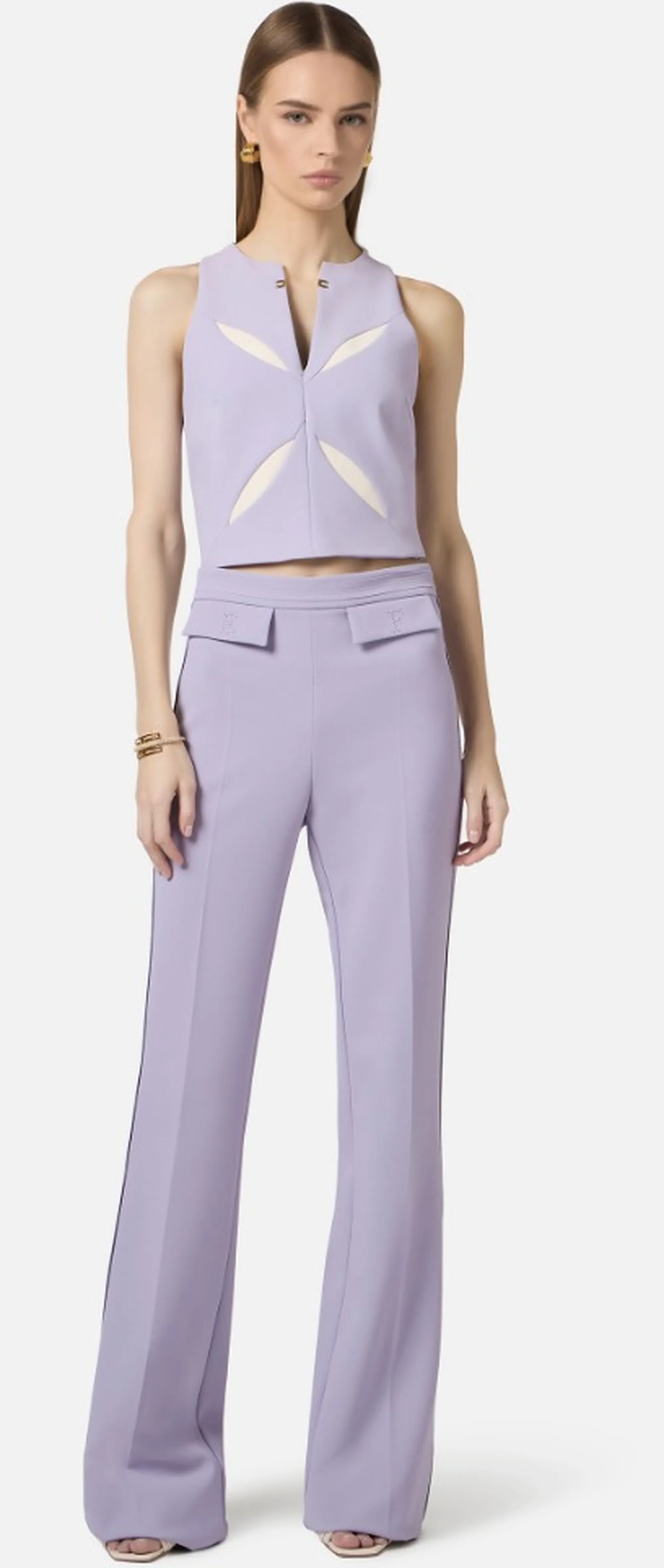 Elisabetta Franchi Top In Crepe Leggero Con Cut Out Bicolore Lilla To04761E2 172319