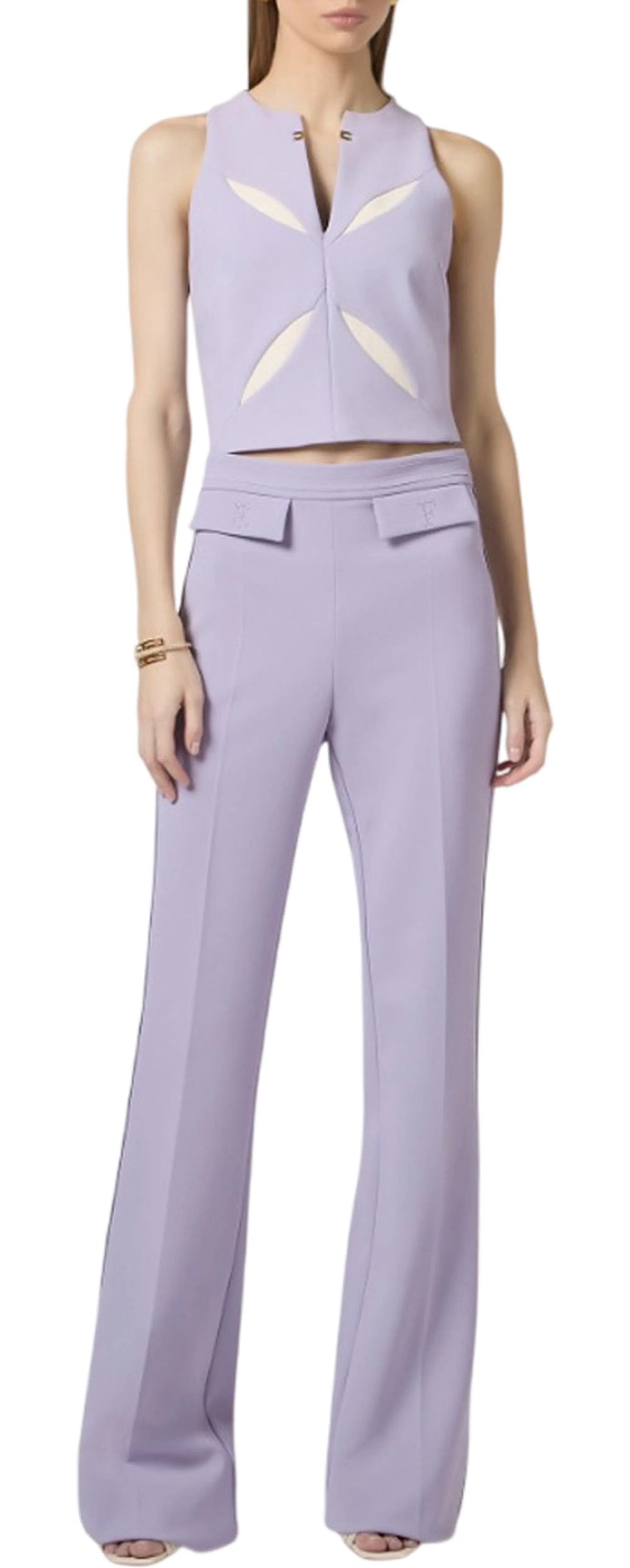 Elisabetta Franchi Top In Crepe Leggero Con Cut Out Bicolore Lilla To04761E2 177758