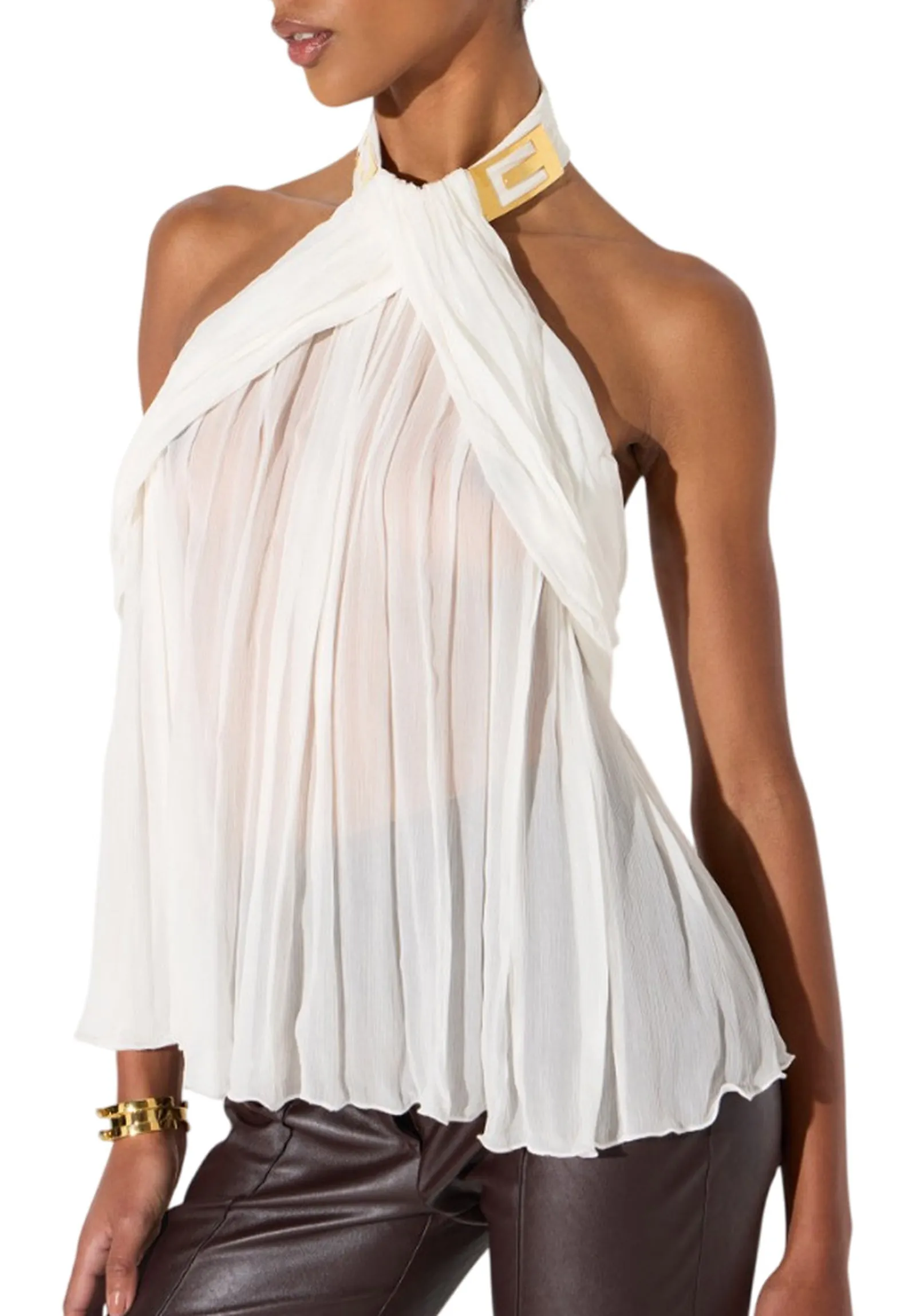 Elisabetta Franchi Top In Creponne Con Logo Gioiello Avorio To08867E2 195211