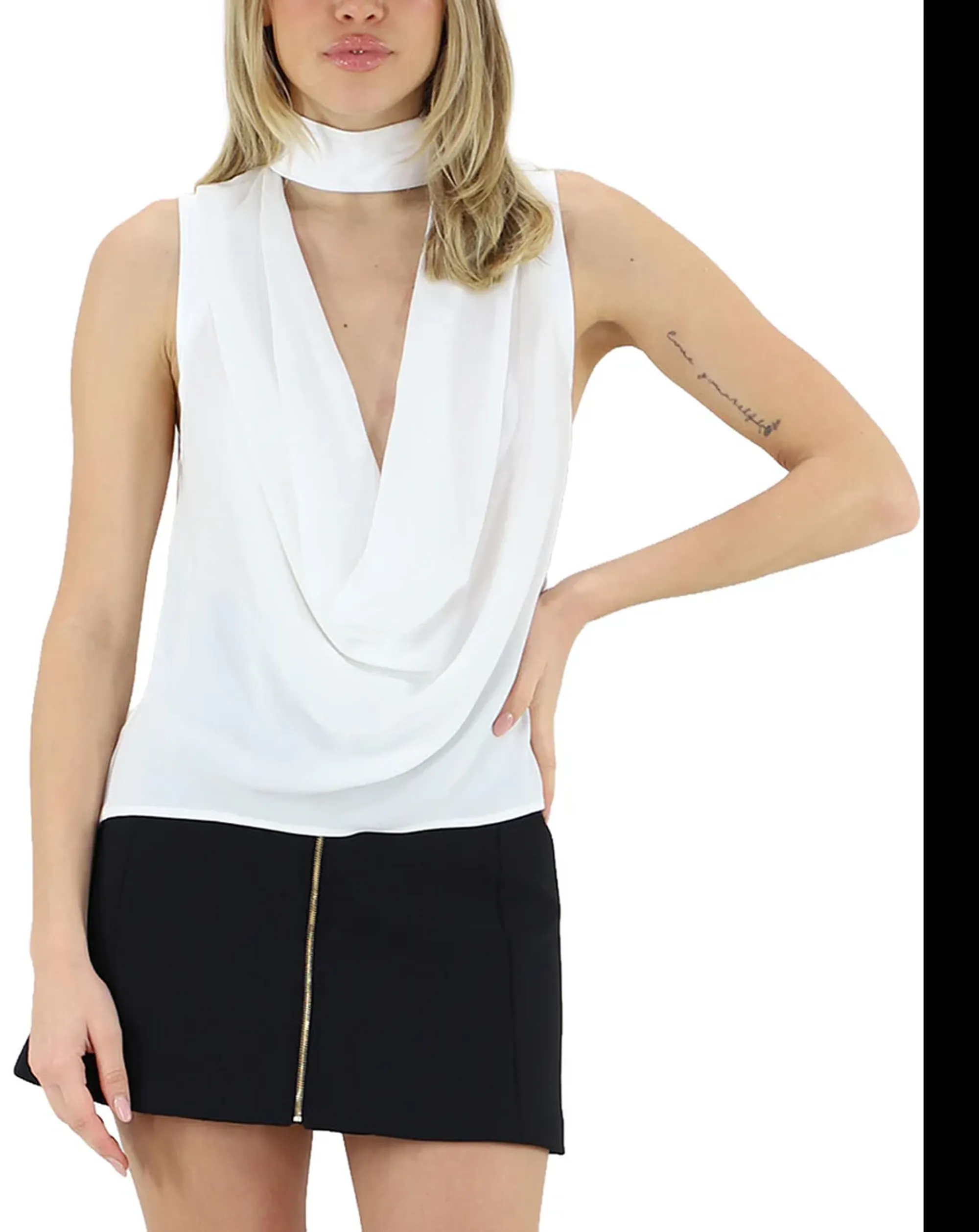 Elisabetta Franchi Top In Georgette Di Viscosa Avorio Ca13461E2 172371