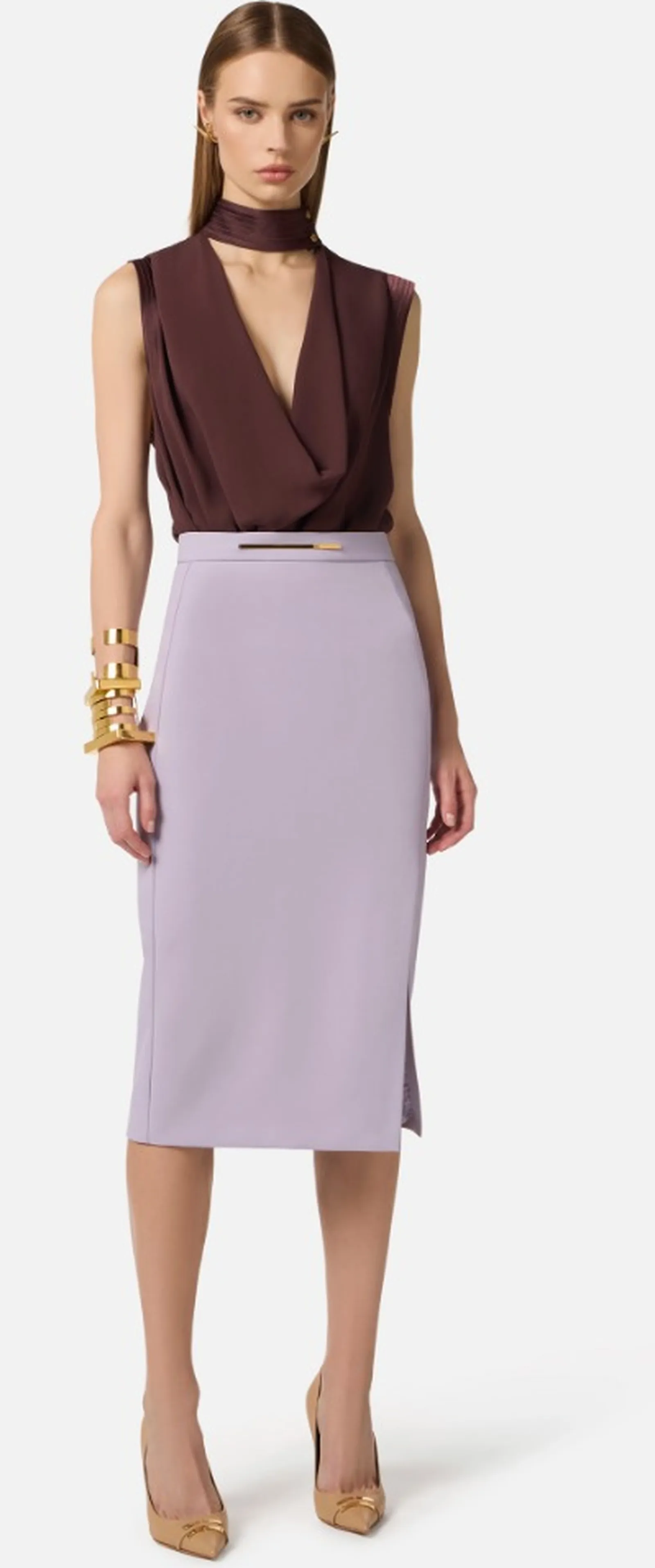 Elisabetta Franchi Top In Georgette Di Viscosa Cacao Ca13461E2 172366