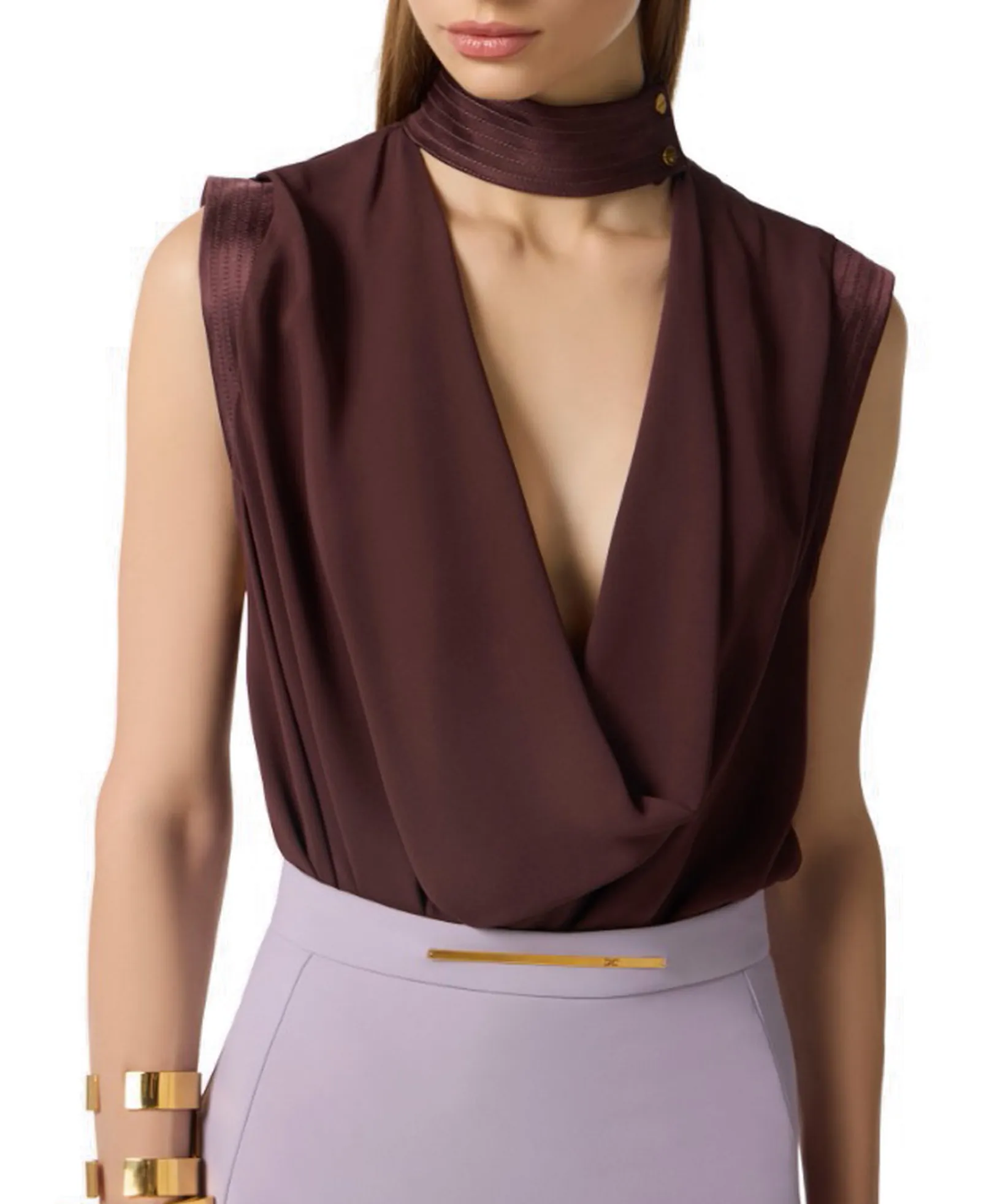 Elisabetta Franchi Top In Georgette Di Viscosa Cacao Ca13461E2 178378