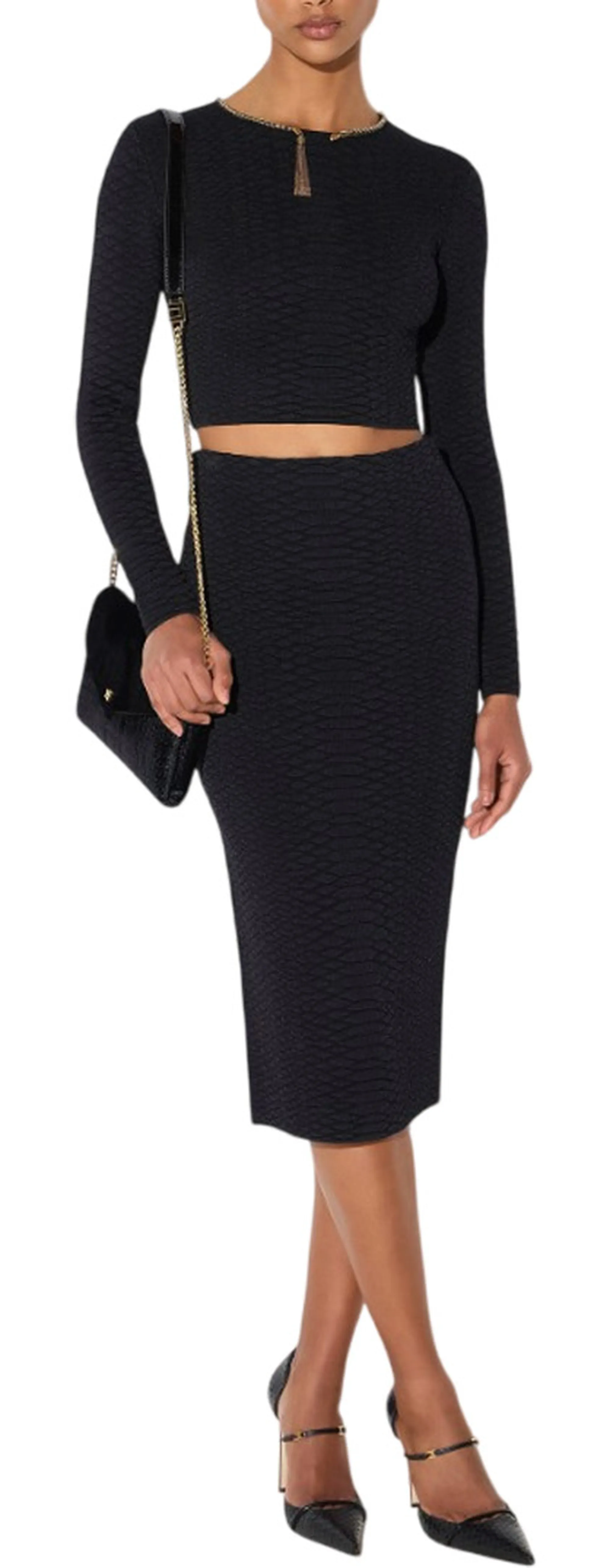 Elisabetta Franchi Top In Maglia A Trama Snake Nero Mk32S67E2 188835